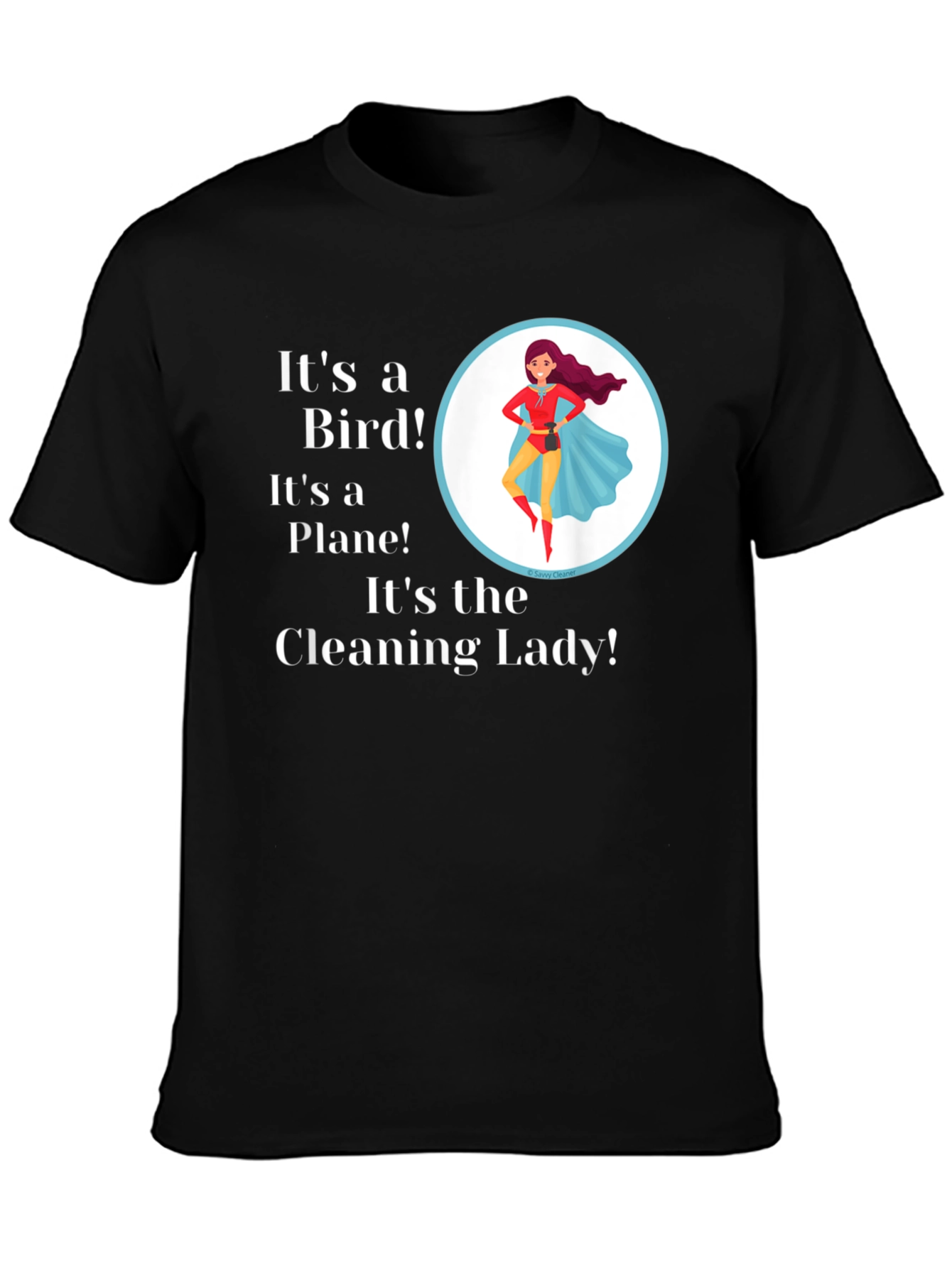 Black Funny Cleaning Lady Superhero T-Shirt view 3