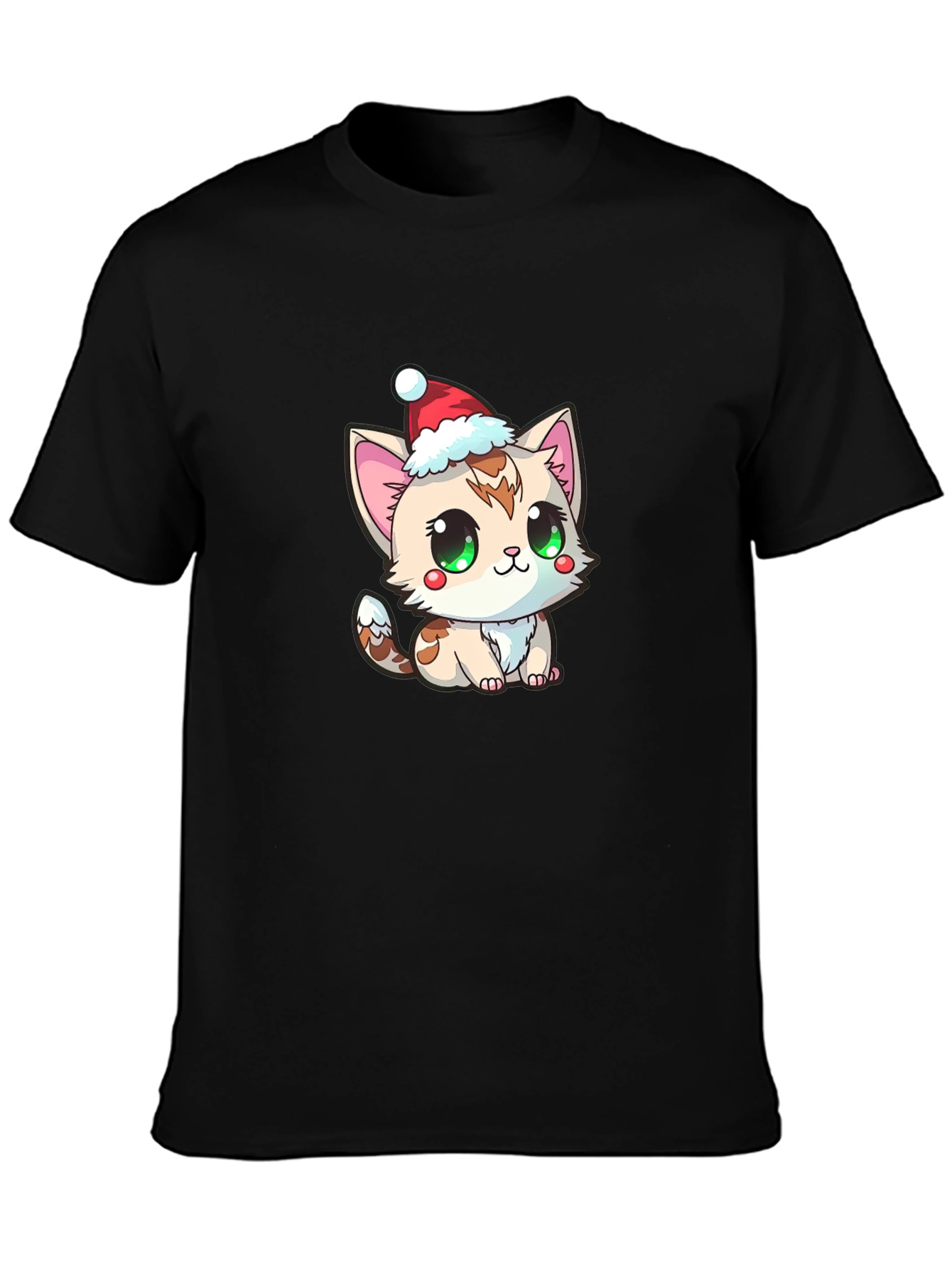 Black Cute Kitten in Santa Hat Graphic Tee view 3