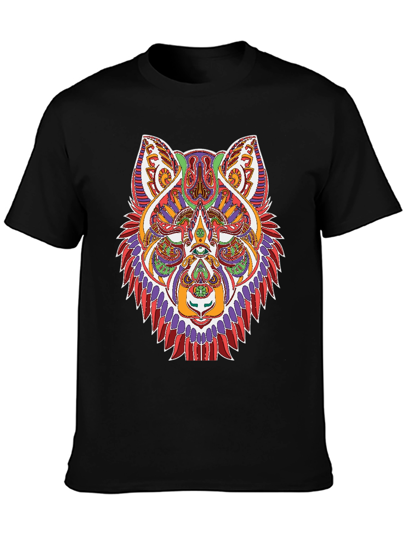 Black Psychedelic Wolf Graphic Tee - Black Unisex Shirt view 3