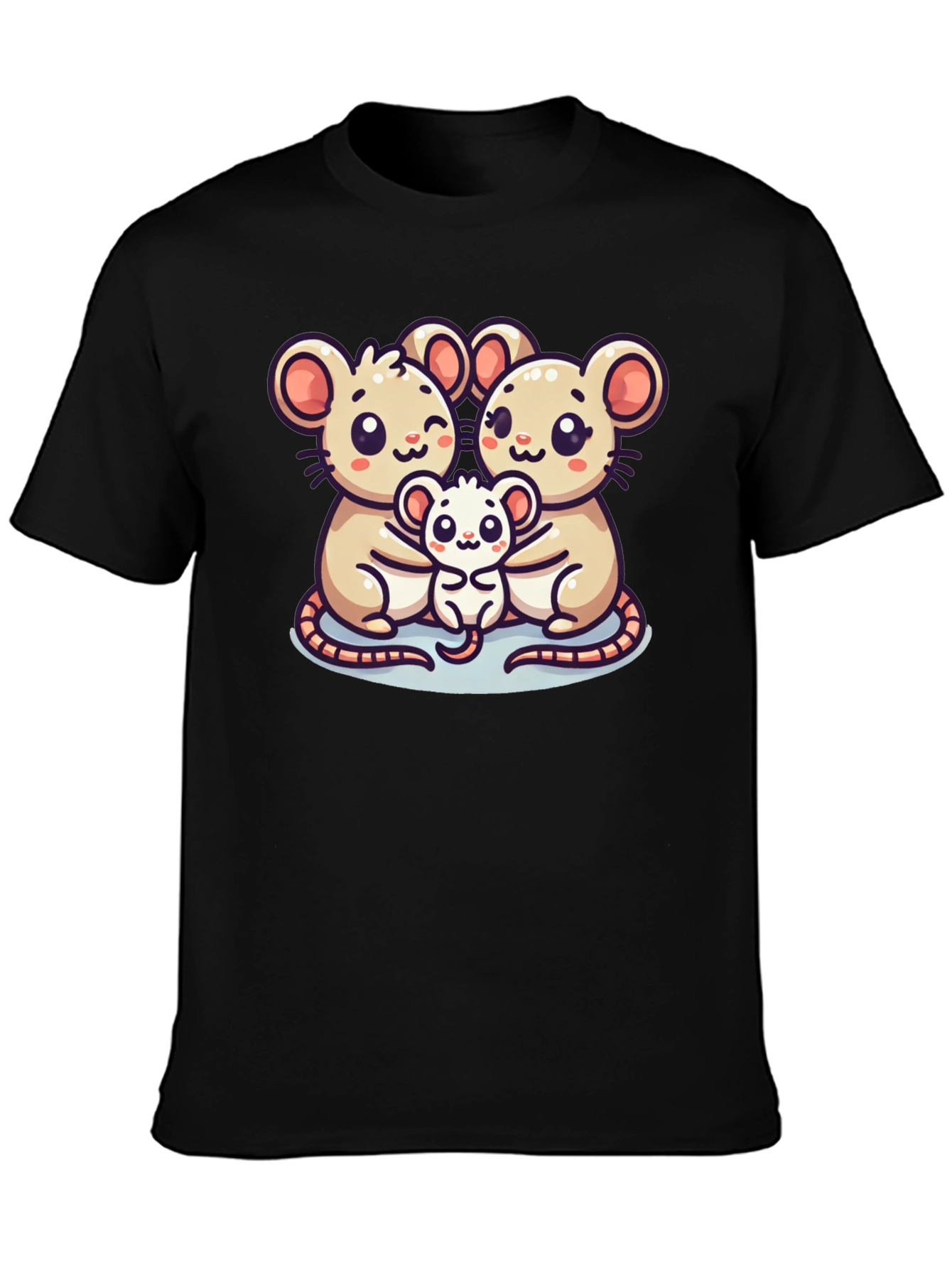 Black Cute Mouse Family Graphic Black T-Shirt view 3