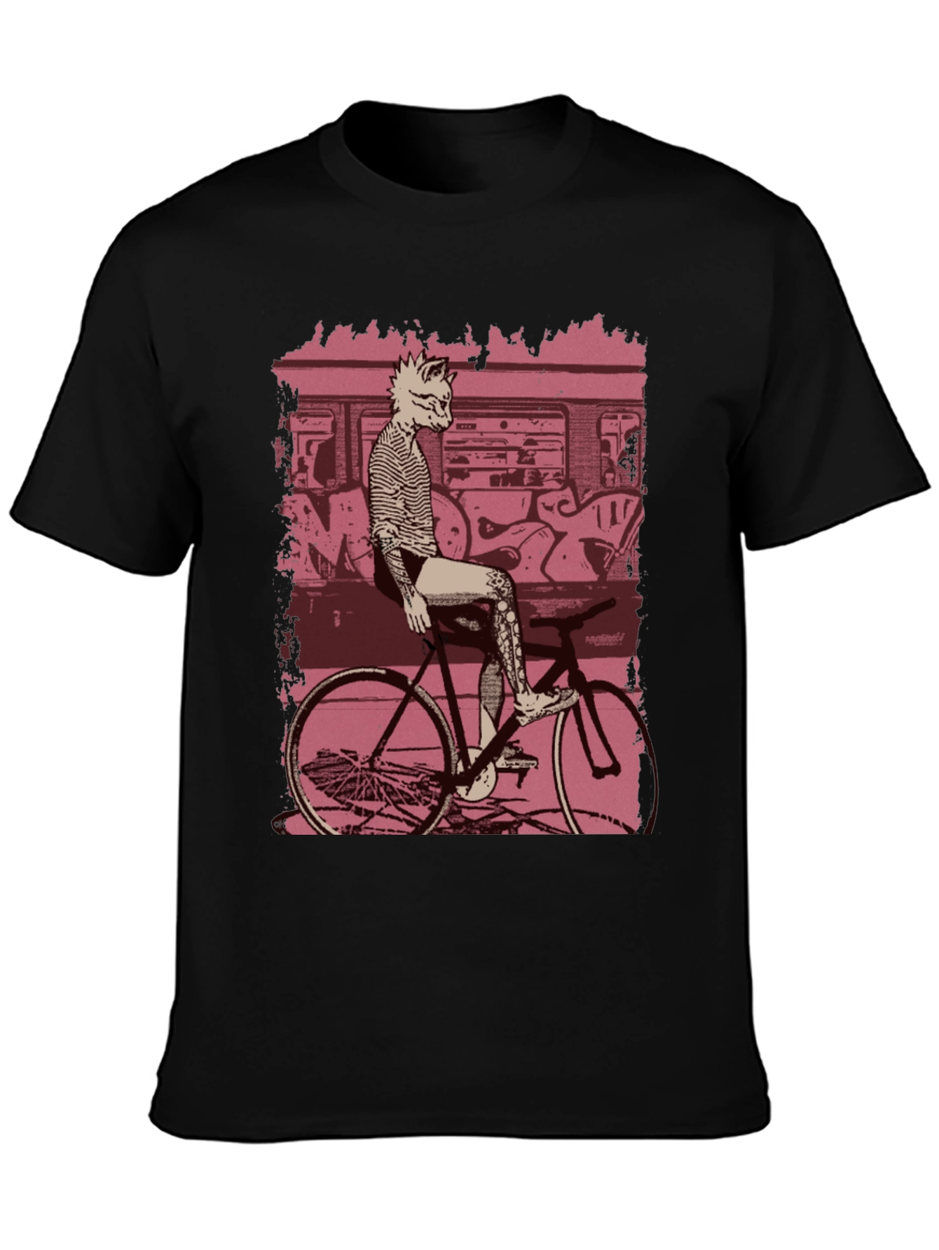 Black Urban Cat Biker T-Shirt - Street Style Tee view 3