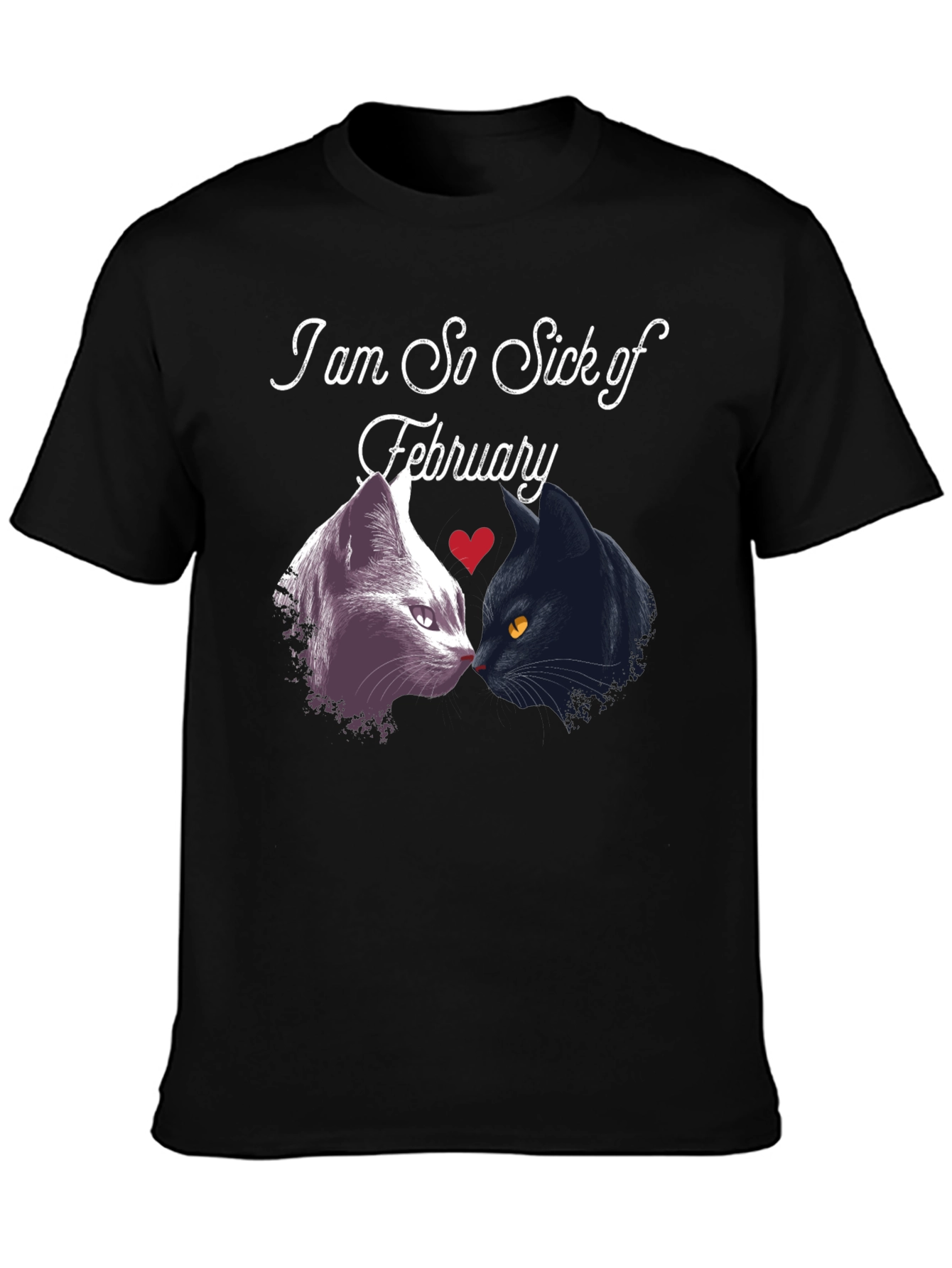 Black Sick of February Cats T-Shirt view 3