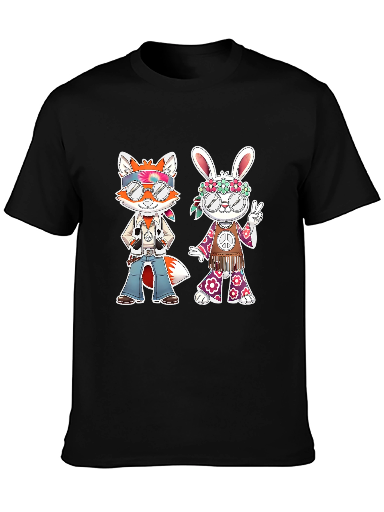 Black Hippie Fox & Rabbit Graphic Tee view 3
