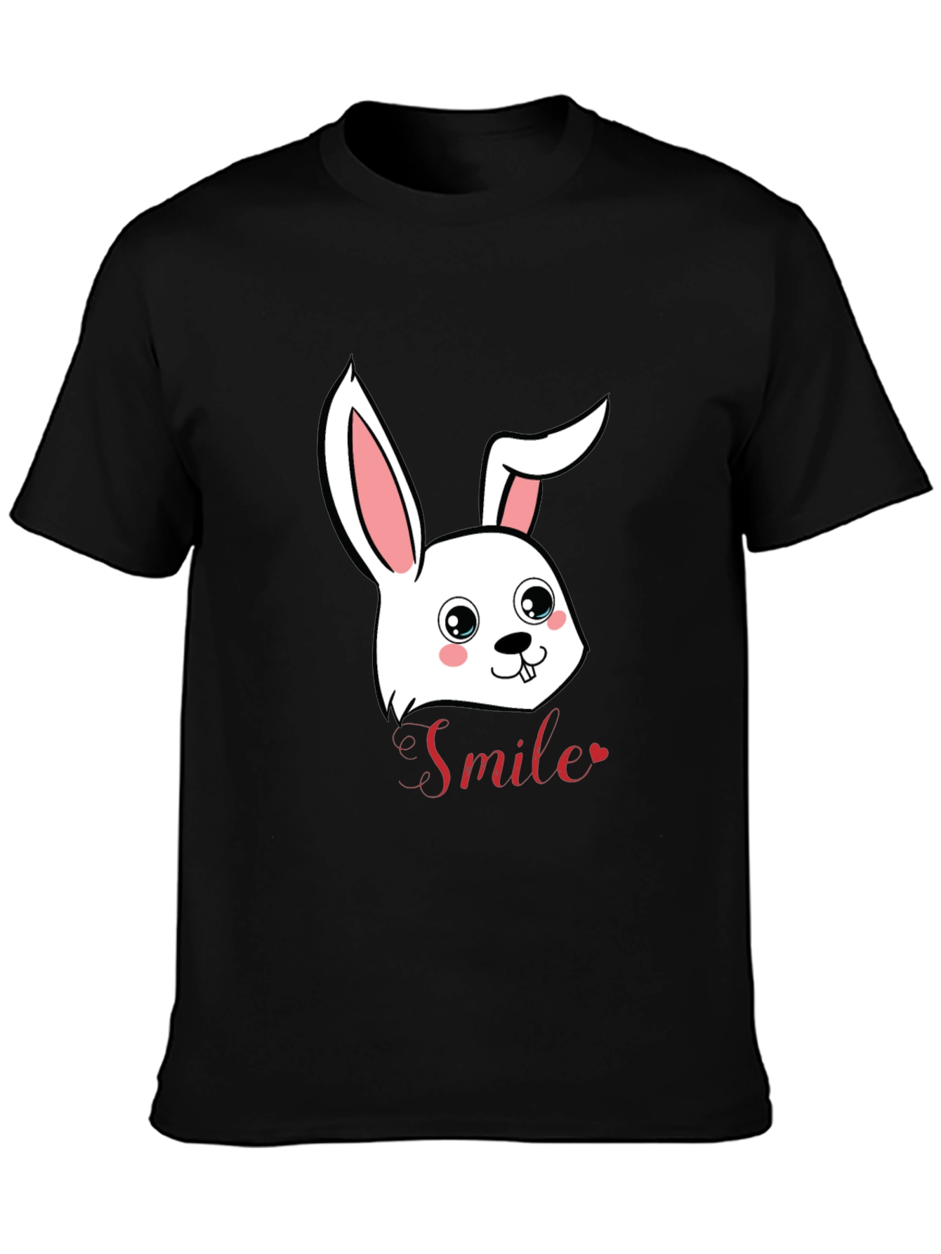 Black Cute Bunny Smile Graphic T-Shirt view 3