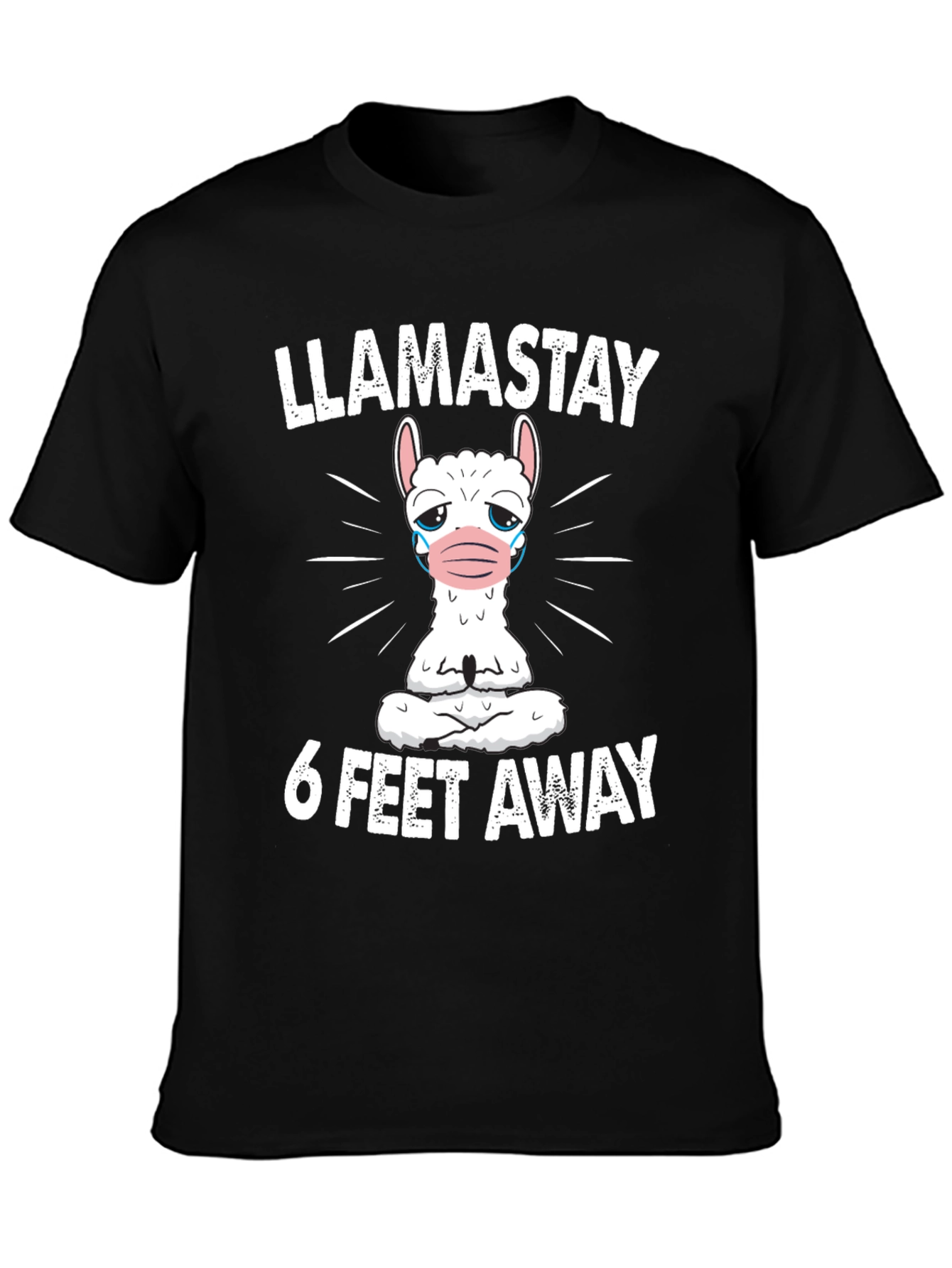 Black Llamastay 6 Feet Away Graphic T-Shirt view 3