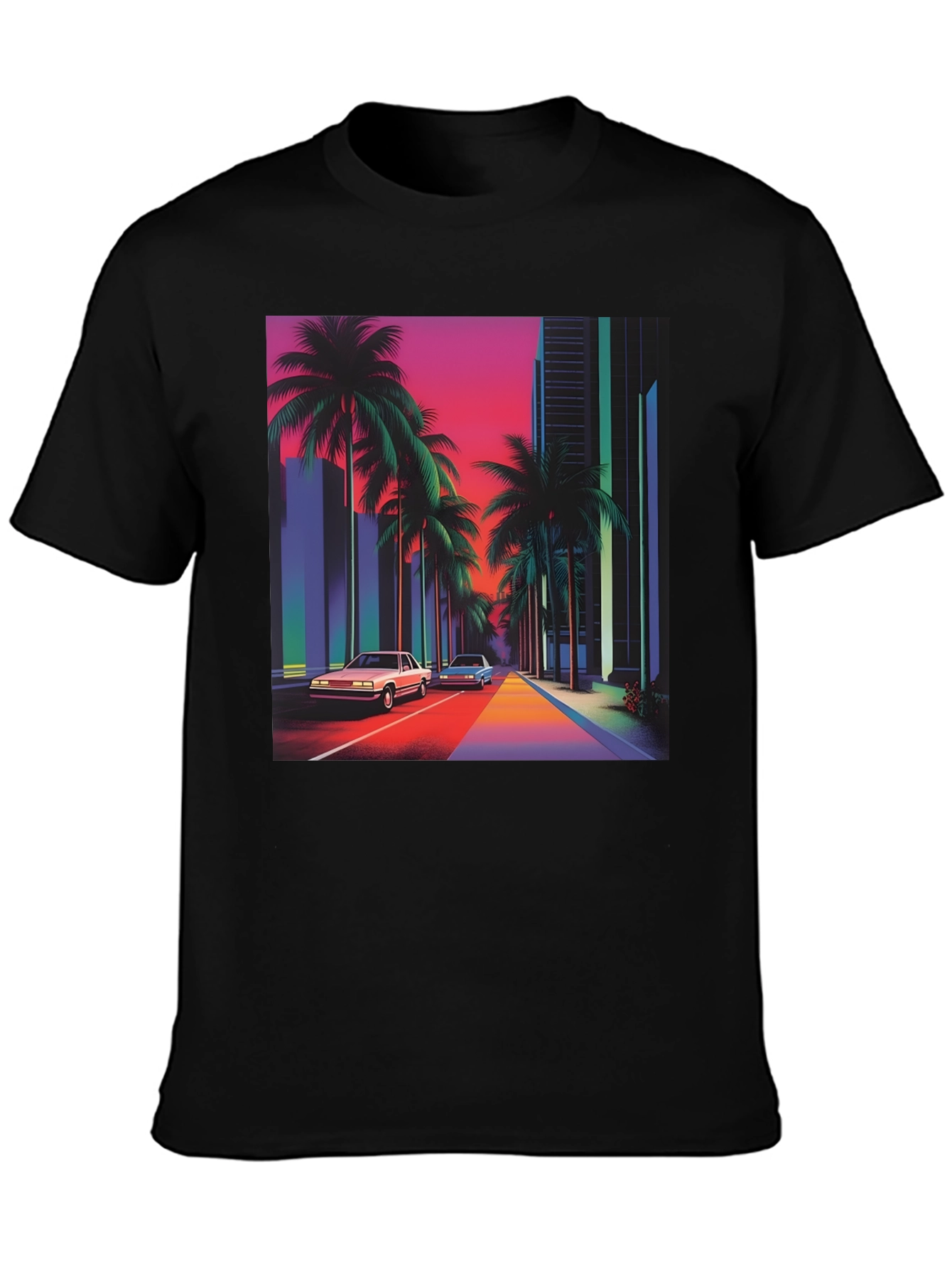 Black Retro 80s Synthwave T-Shirt view 3