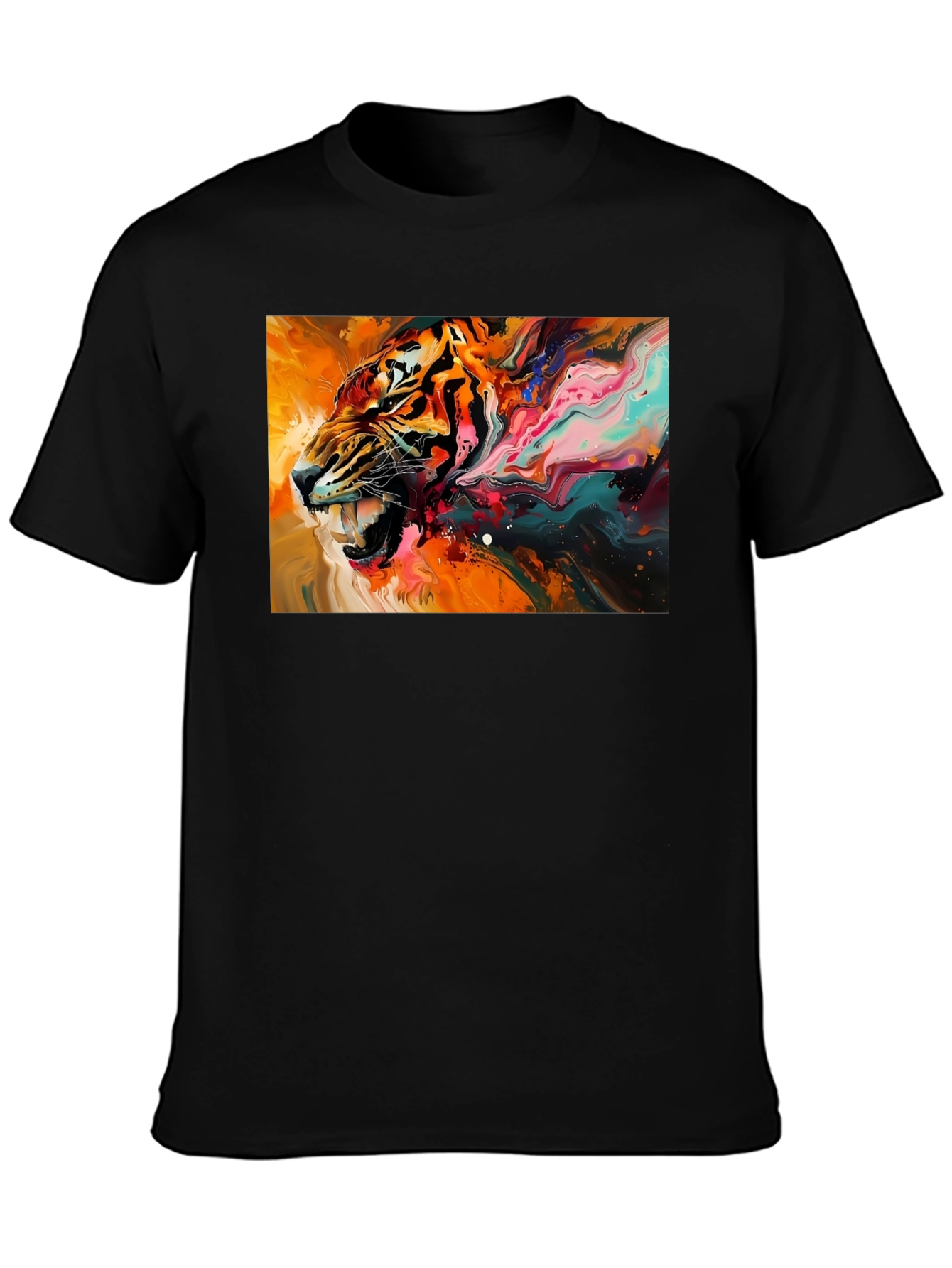 Black Roaring Tiger Graphic Black T-Shirt view 3