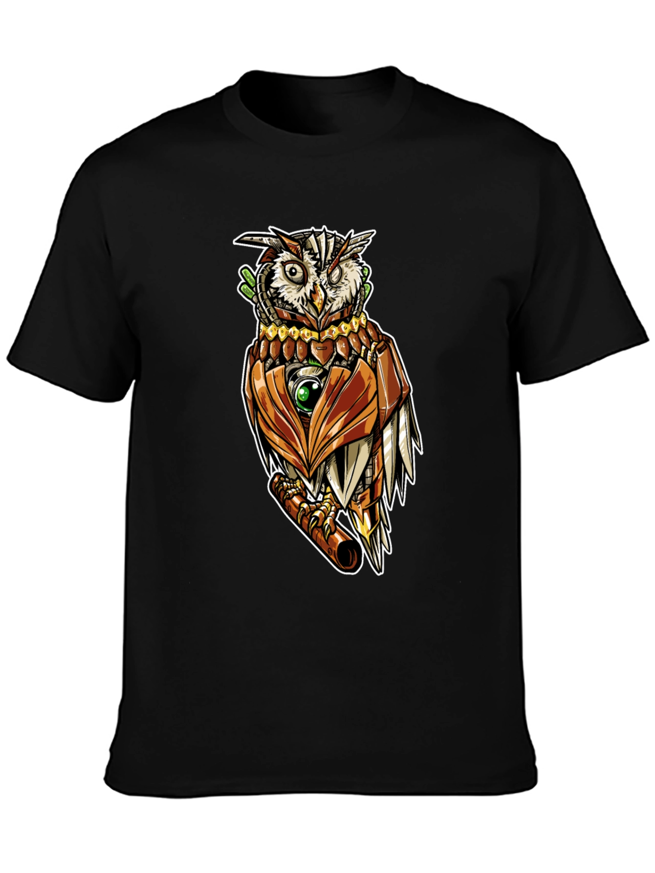 Black Steampunk Owl Graphic Tee - Unique Design view 3