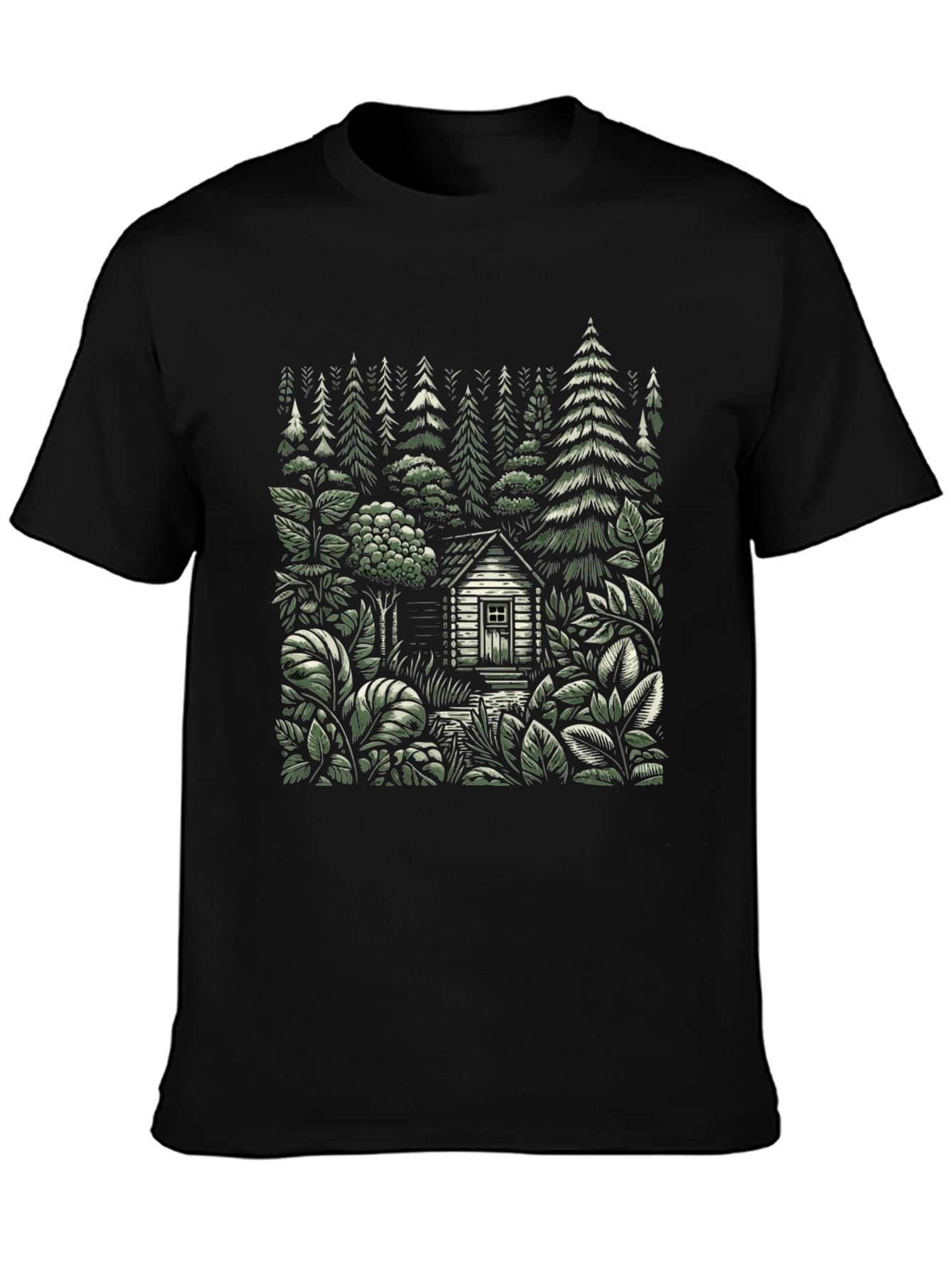 Black Cabin in the Woods Graphic Tee - Nature Lover Shirt view 3