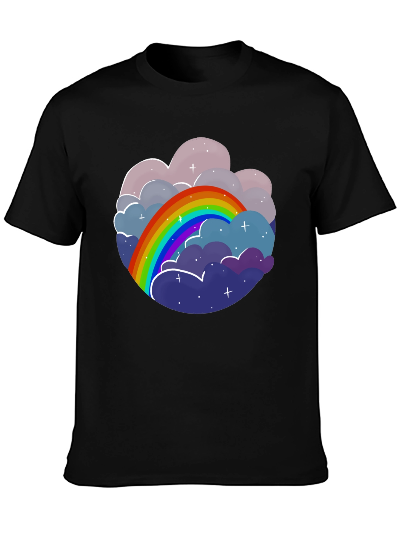 Black Rainbow Cloud Graphic Tee - Unisex Cotton T-Shirt view 3