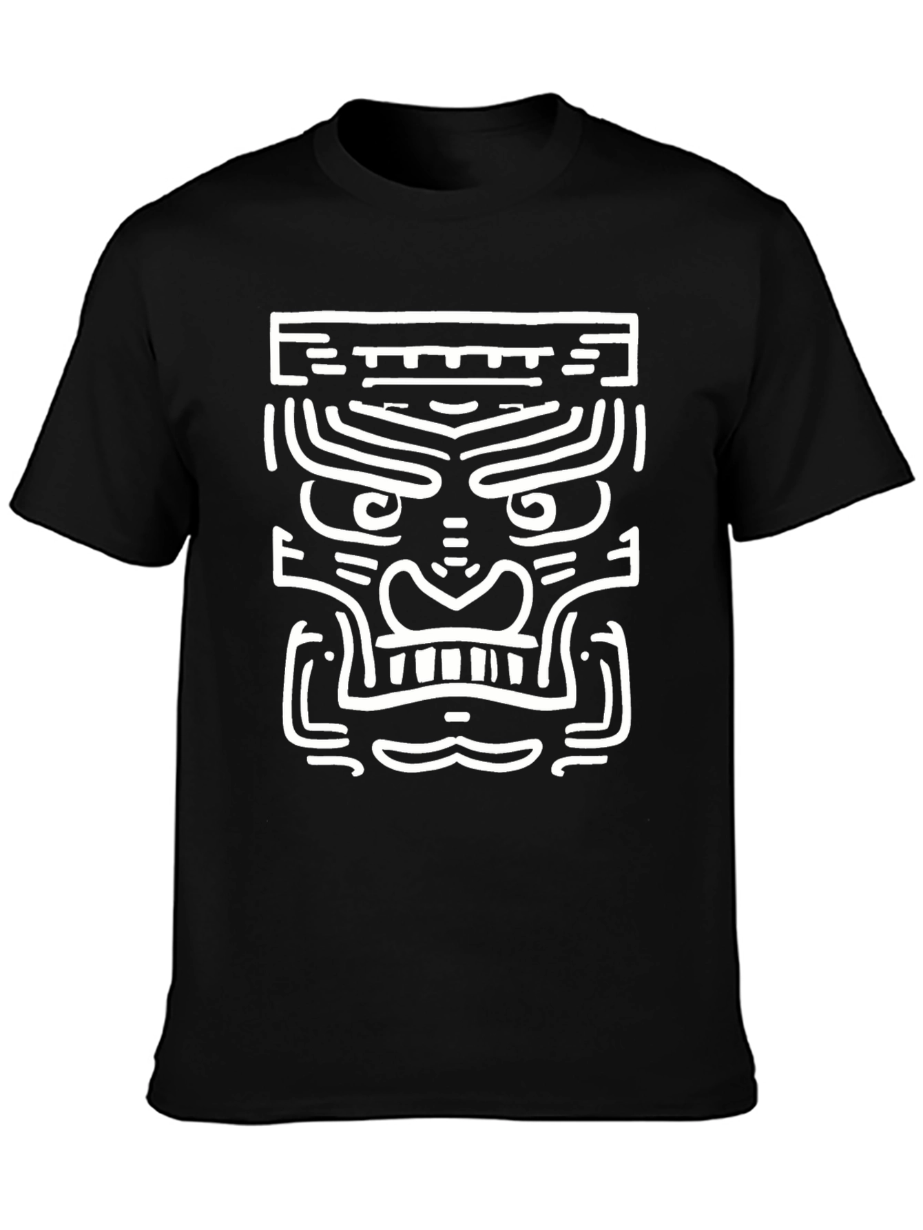 Black Tribal Mask Graphic Tee - Stylish Men's Black T-Shirt view 3