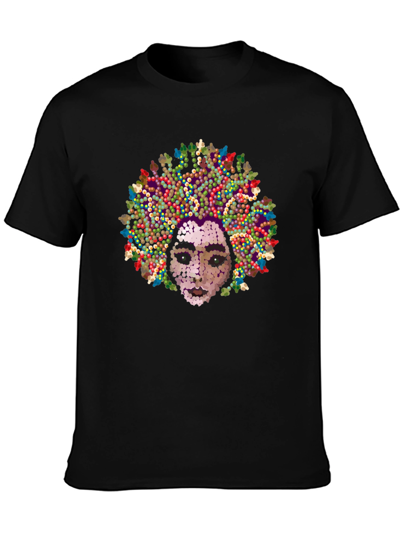 Black Abstract Afro Face Black T-Shirt view 3