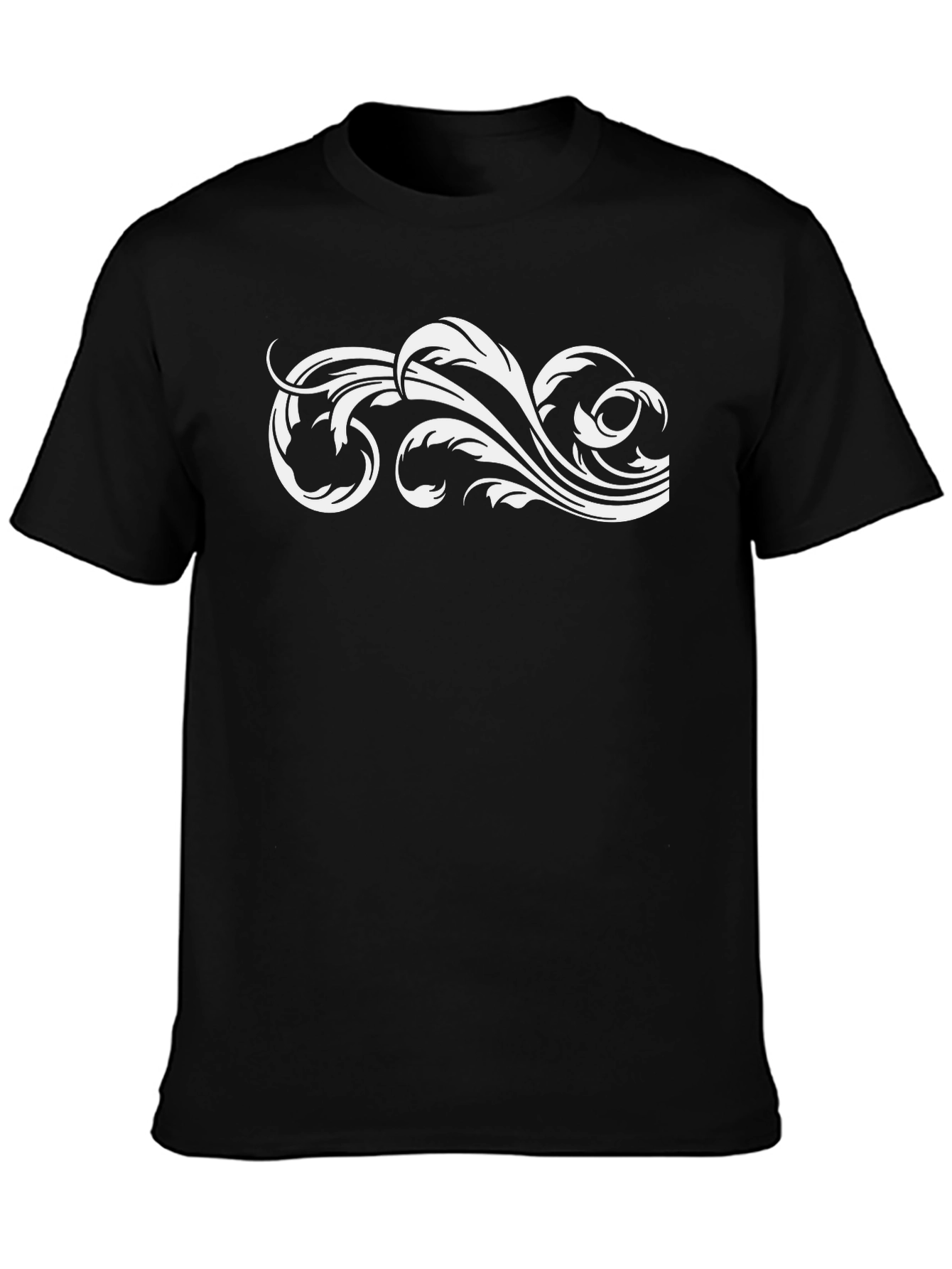 Black Men's Black T-Shirt with Ornate White Graphic view 3