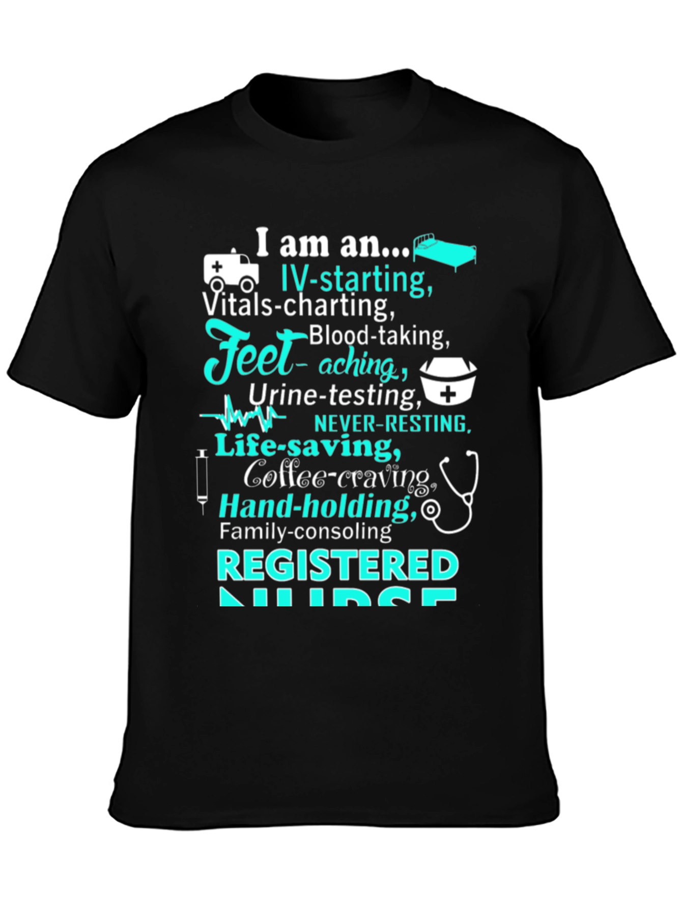 Black Registered Nurse Novelty T-Shirt view 3