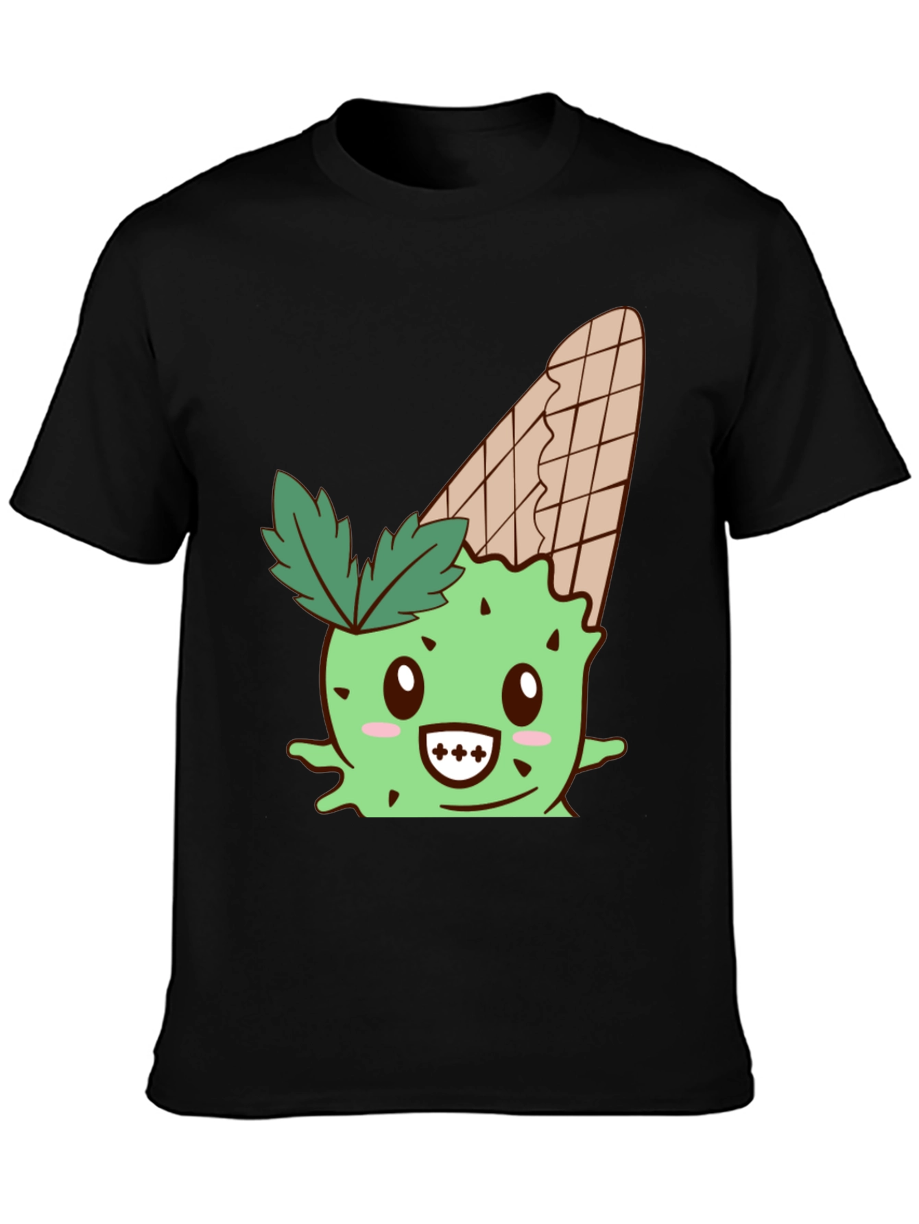 Black Cute Ice Cream Cactus Graphic Tee - Black view 3