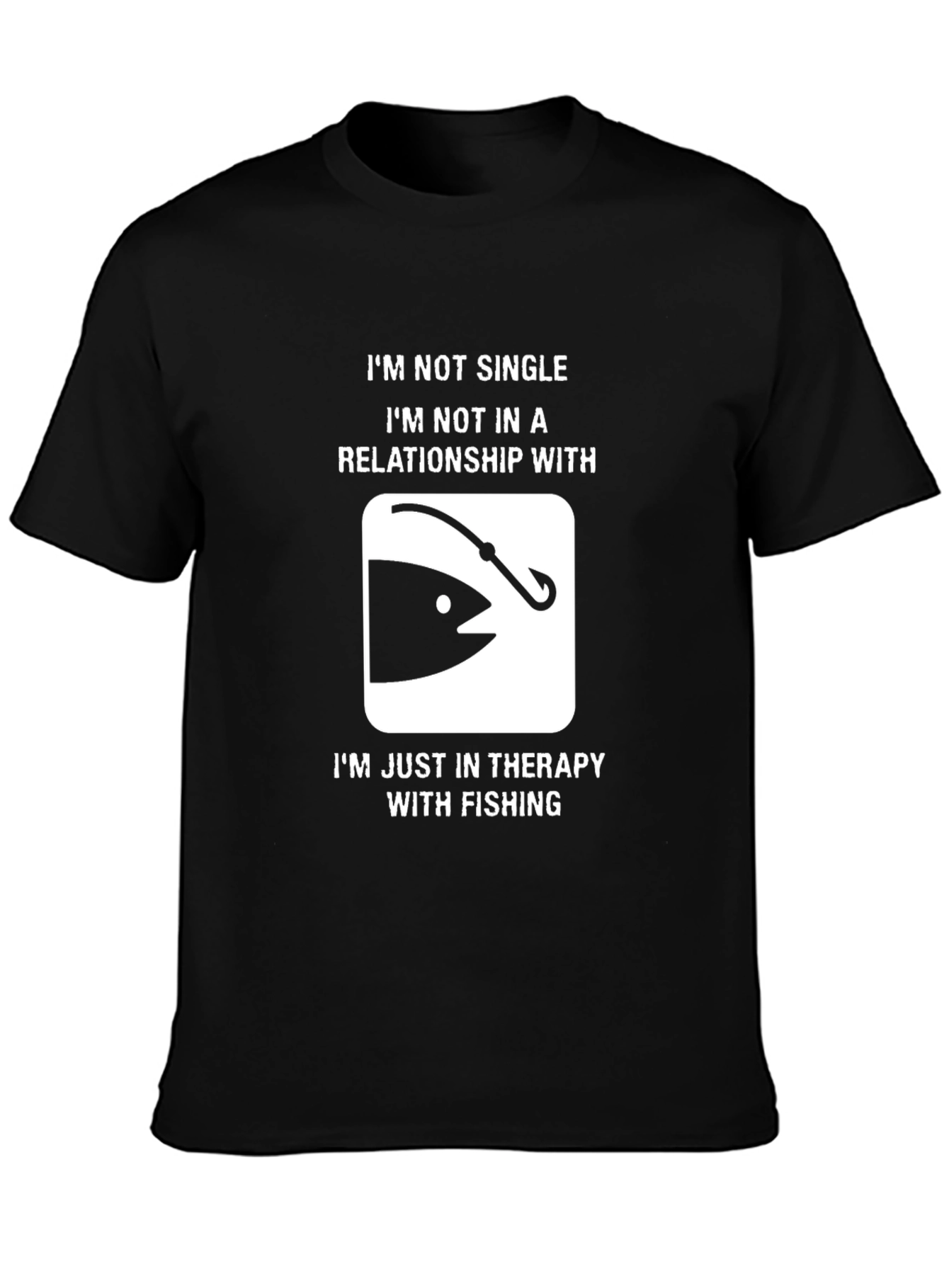 Black Funny Fishing Therapy T-Shirt view 3