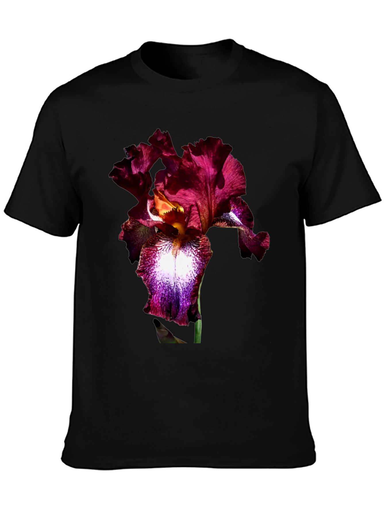Black Floral Iris Print Black T-Shirt view 3