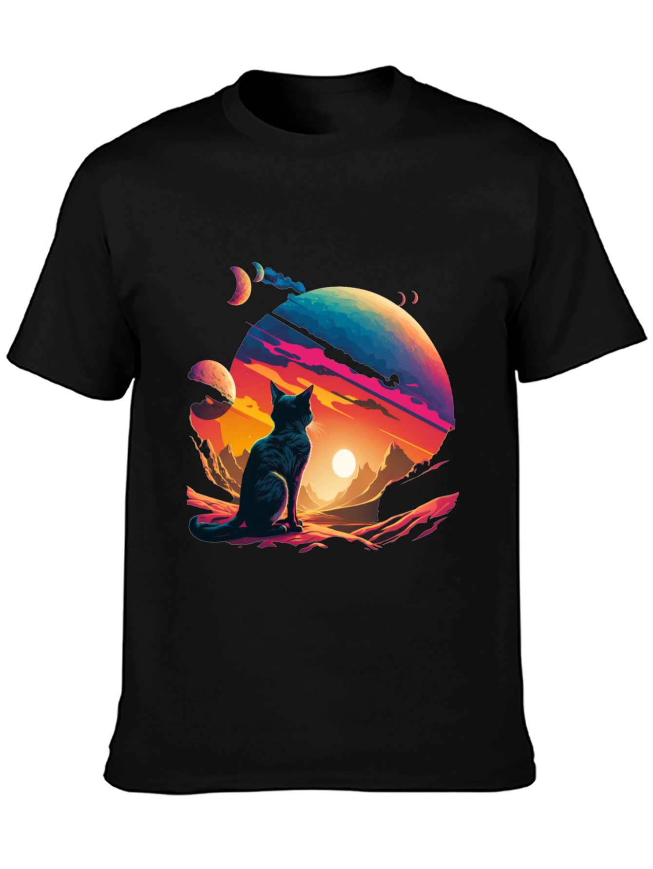 Black Cosmic Cat T-Shirt - Stylish Galaxy Design view 3
