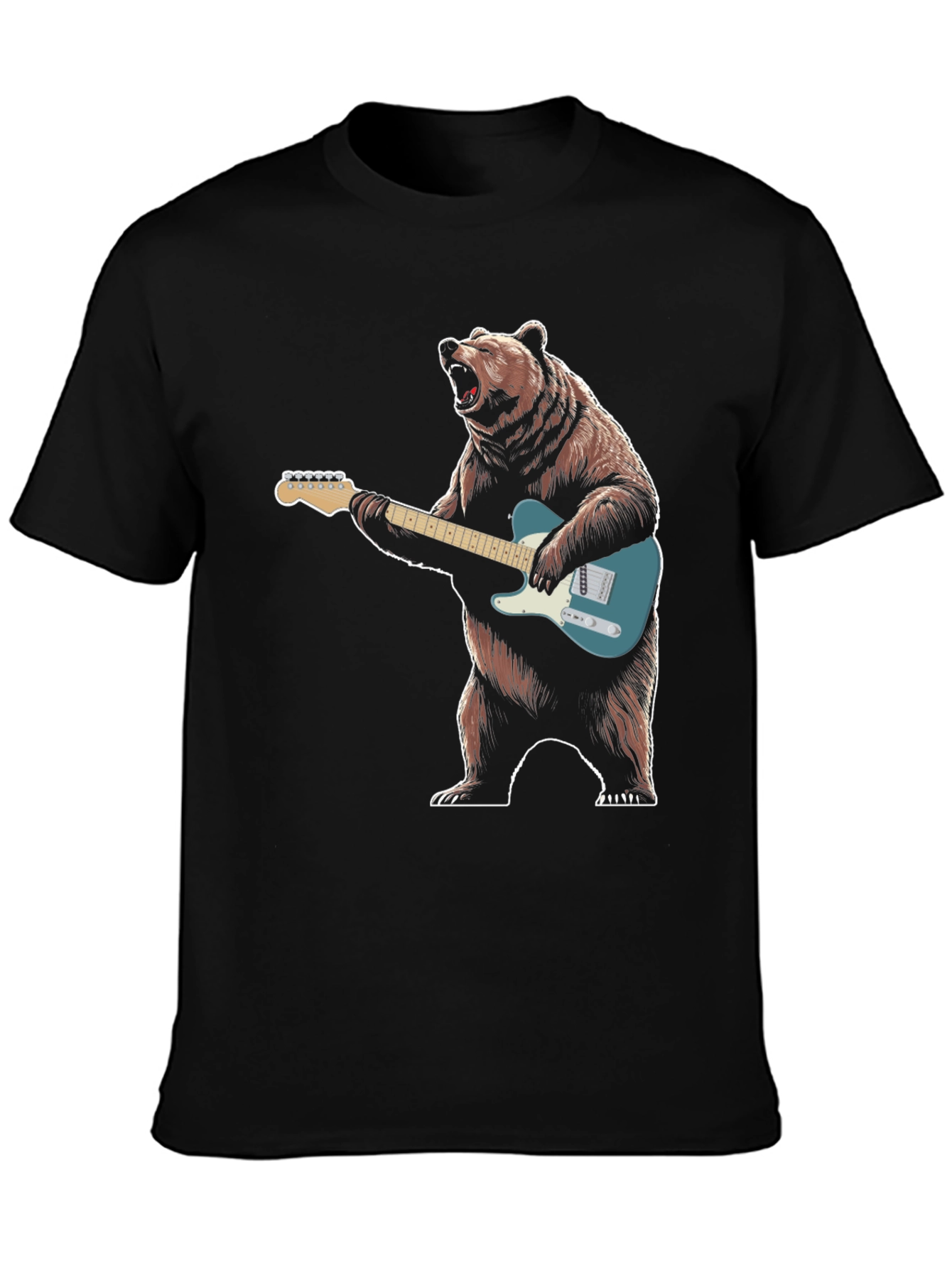 Black Bear Playing Guitar Graphic T-Shirt view 3