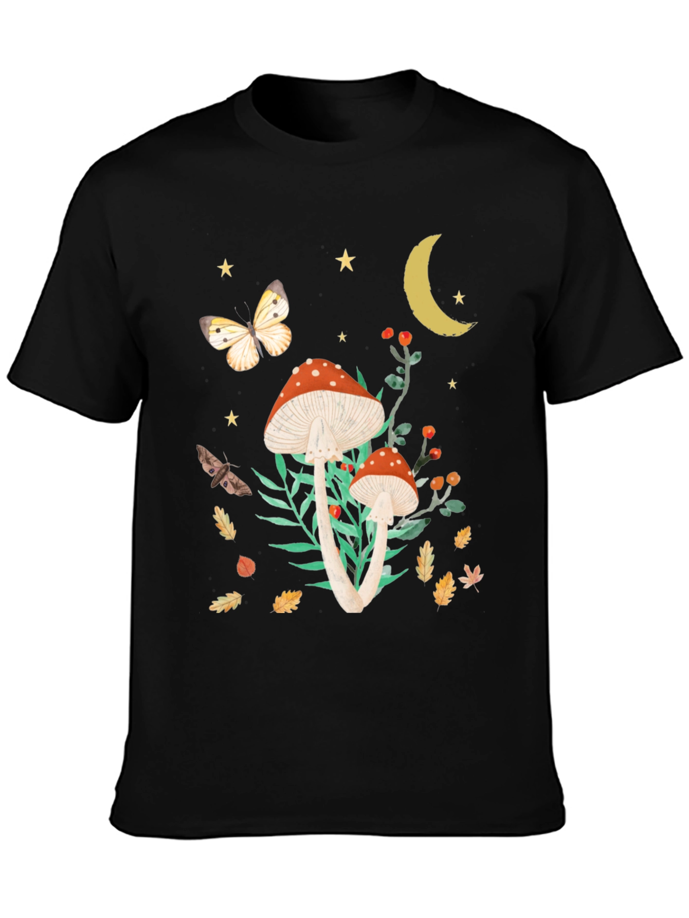 Black Mushroom Butterfly Graphic Tee view 3