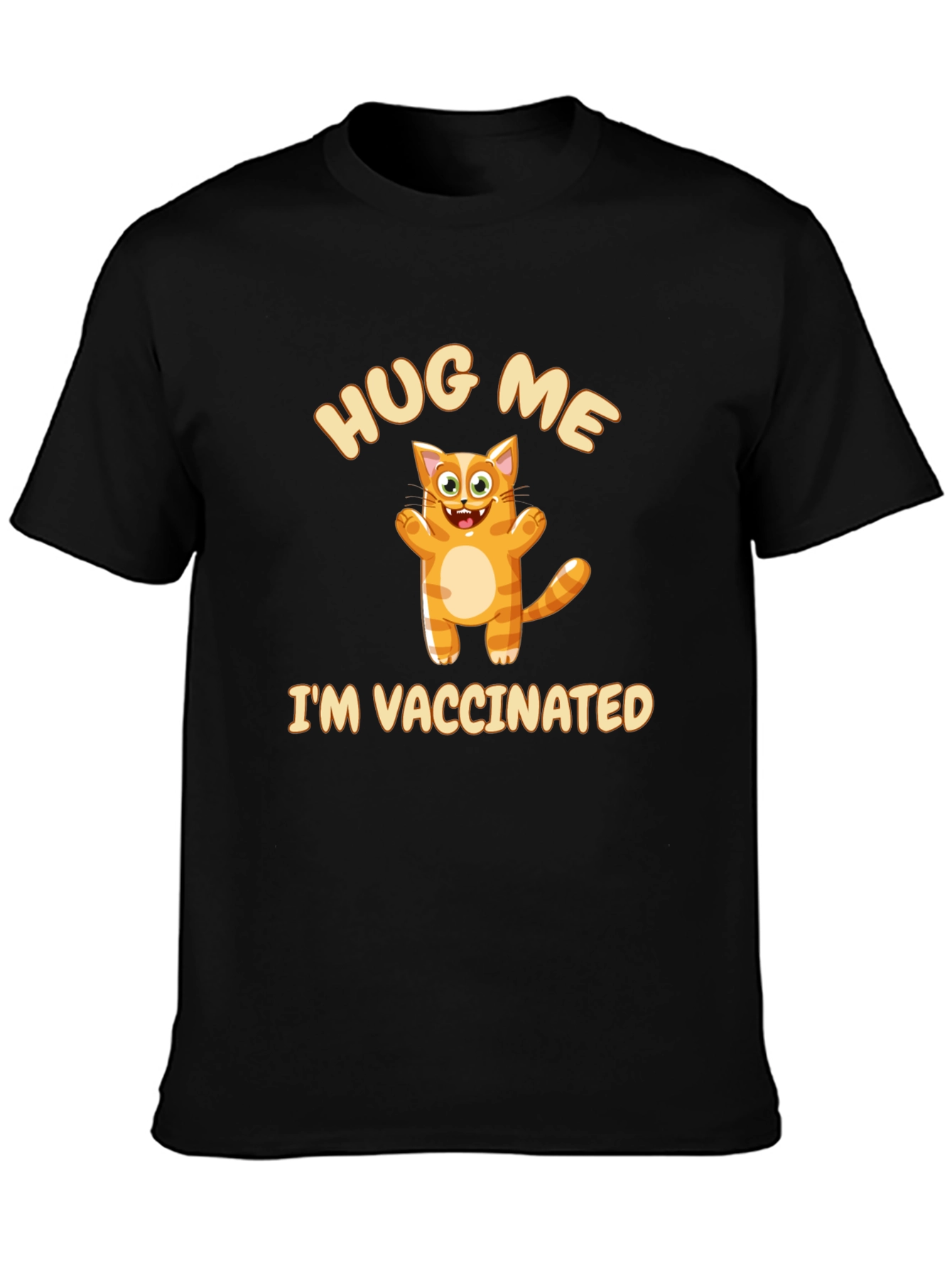 Black Hug Me I'm Vaccinated Cat Graphic T-Shirt view 3