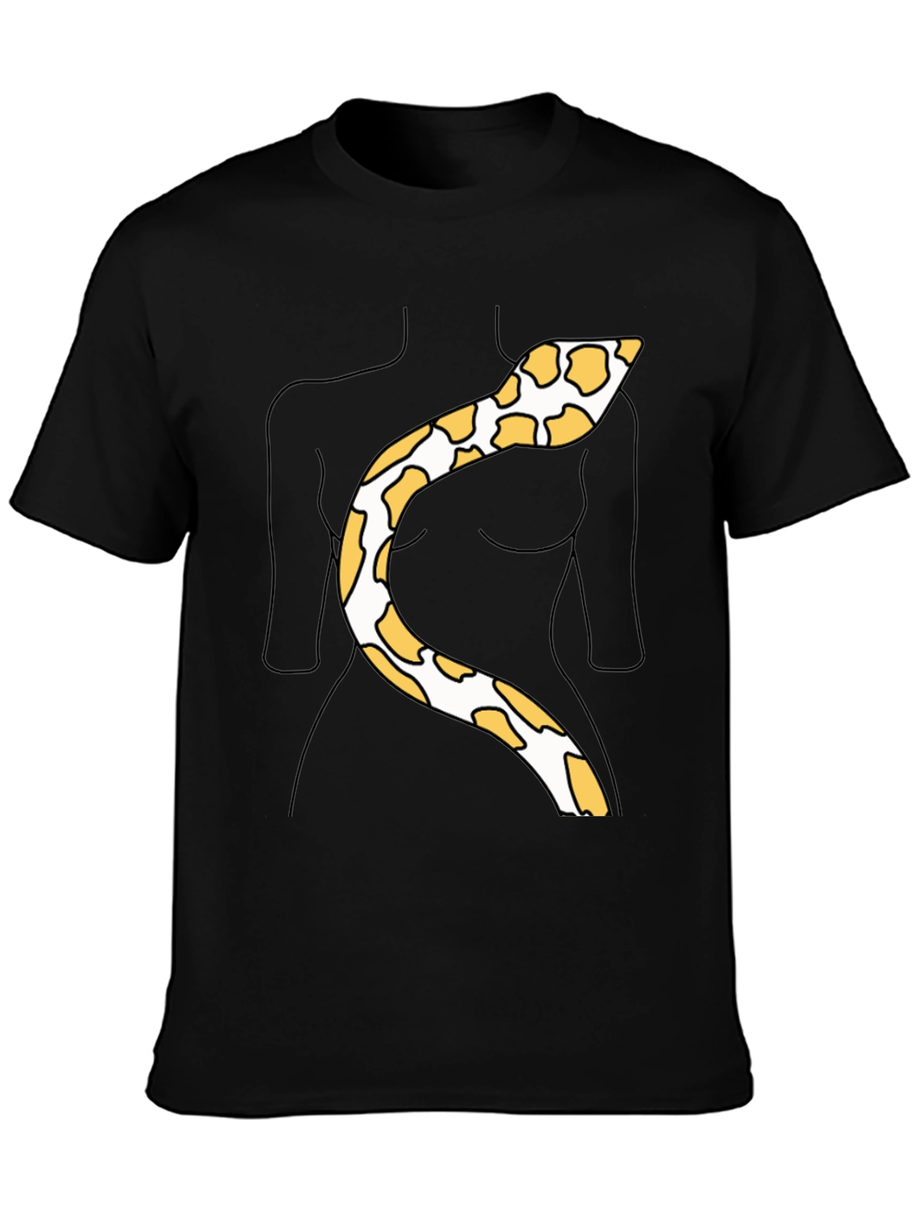 Black Snakeskin Print Tee - Funny Body Outline Top view 3