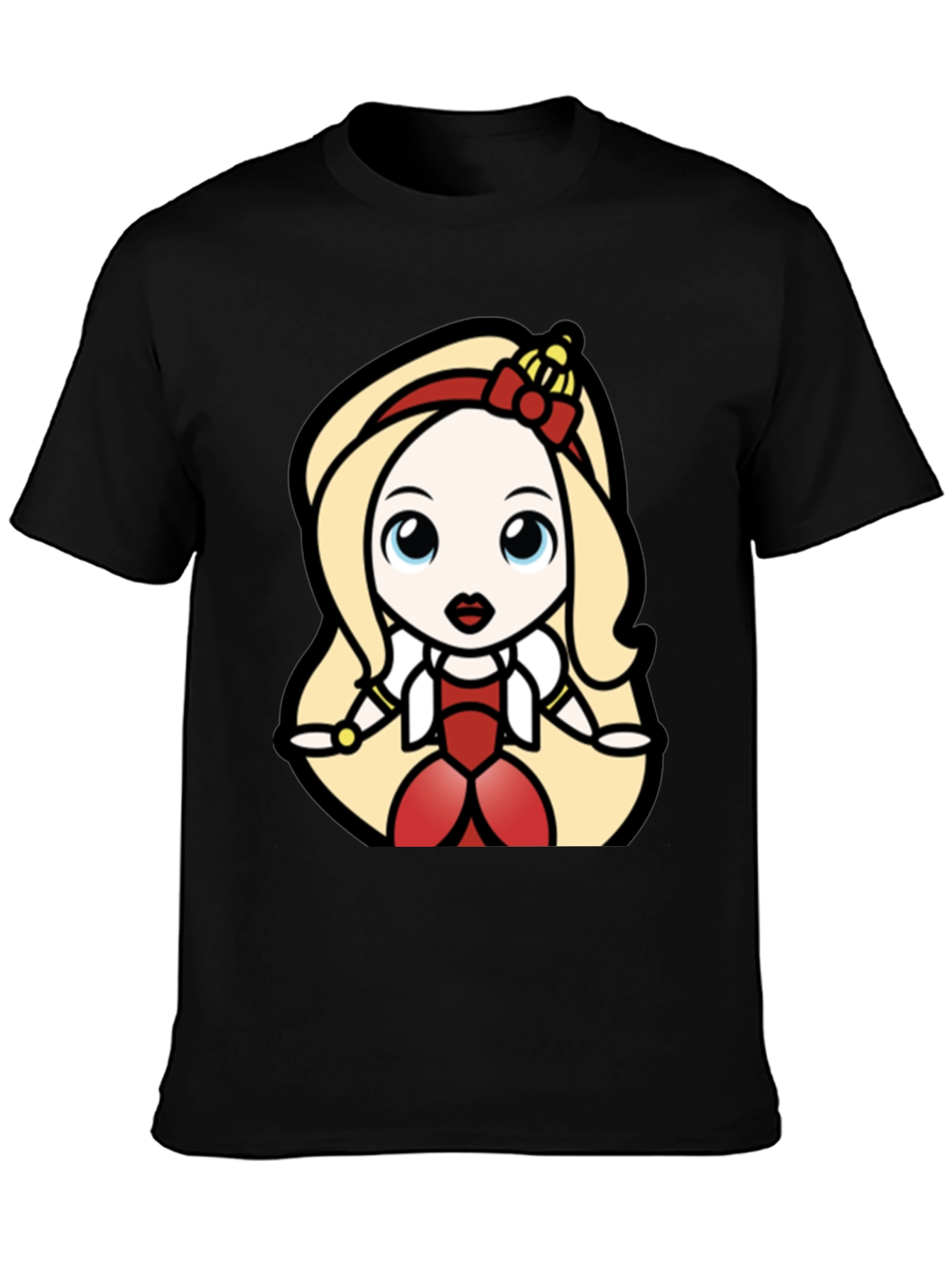 Black Princess Cartoon Graphic Tee - Black Cotton T-Shirt view 3