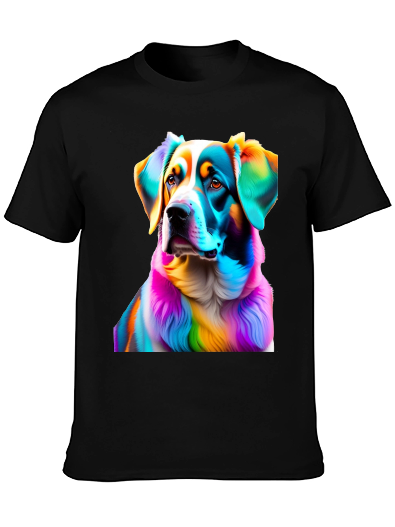 Black Rainbow Dog Portrait Black T-Shirt view 3
