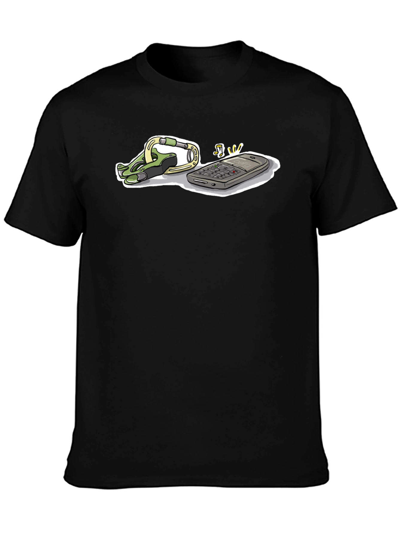 Black Novelty Black T-Shirt with Phone and Carabiner Graphic view 3