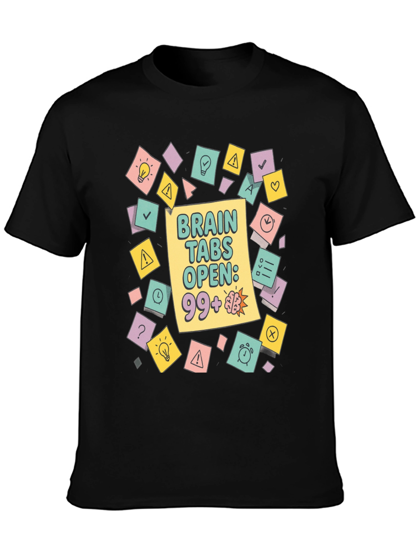 Black Brain Tabs Open T-Shirt - Clever Graphic Tee view 3
