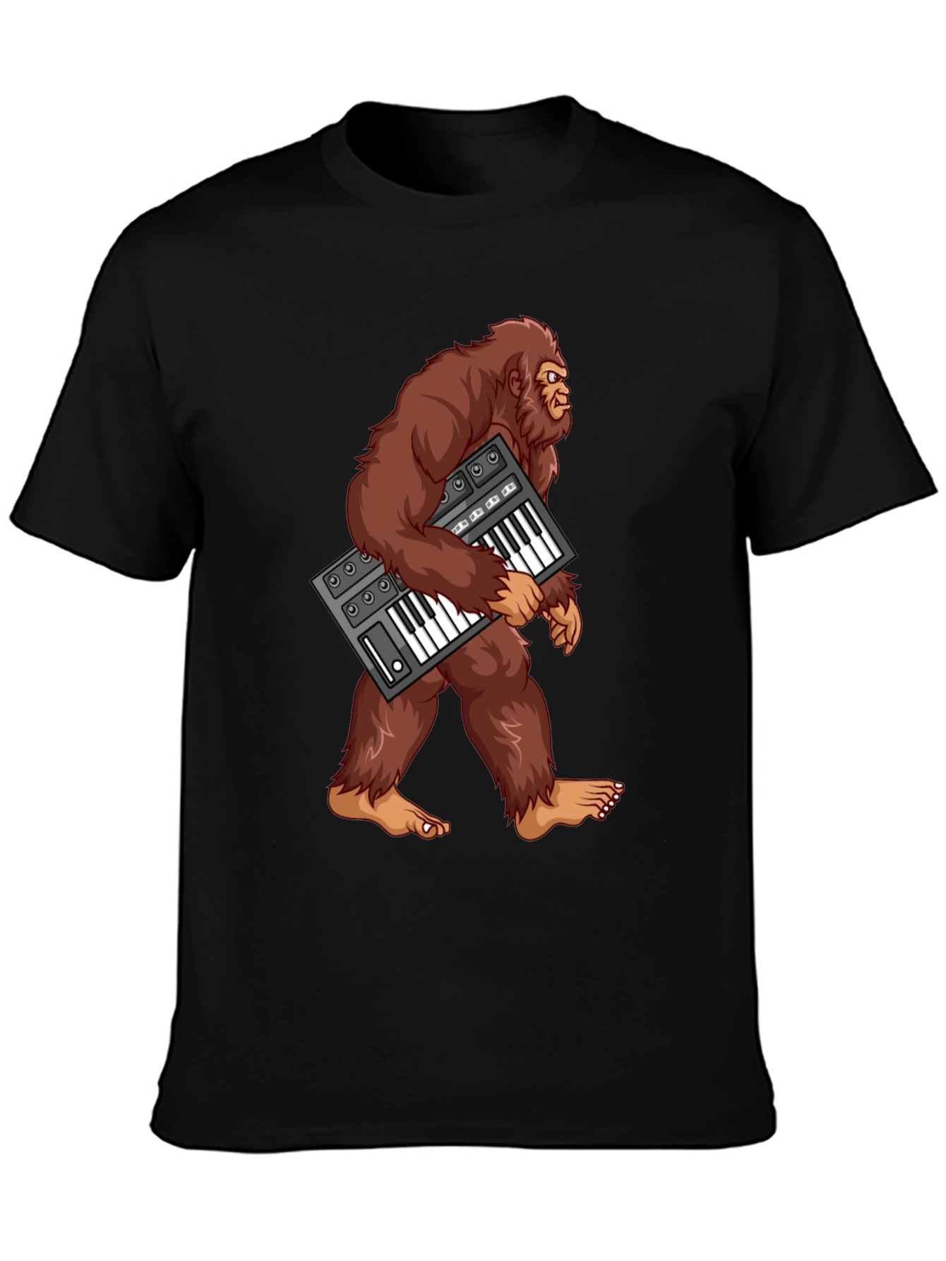 Black Sasquatch Synthesizer T-Shirt - Bigfoot Keyboard Tee view 3