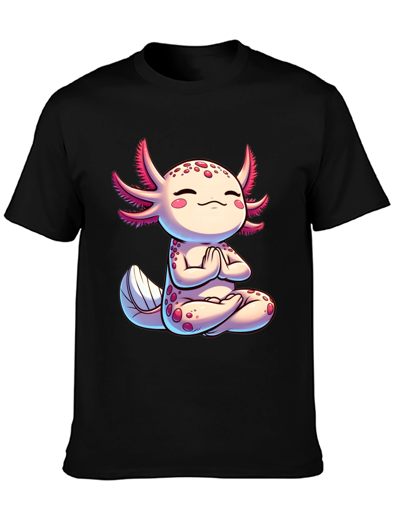 Black Zen Axolotl T-Shirt - Meditating Cute Amphibian view 3