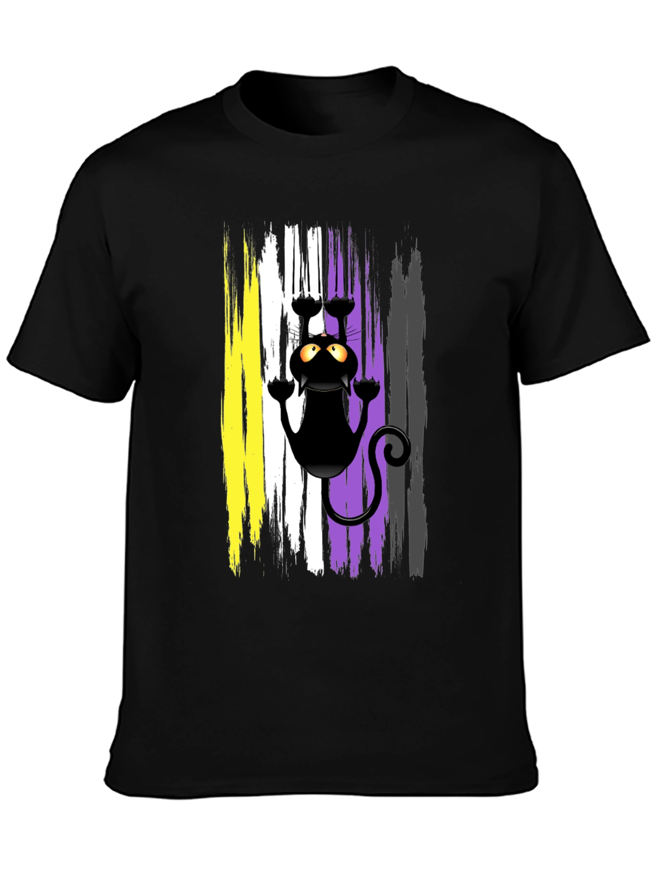 Black Non-Binary Pride Cat T-Shirt view 3