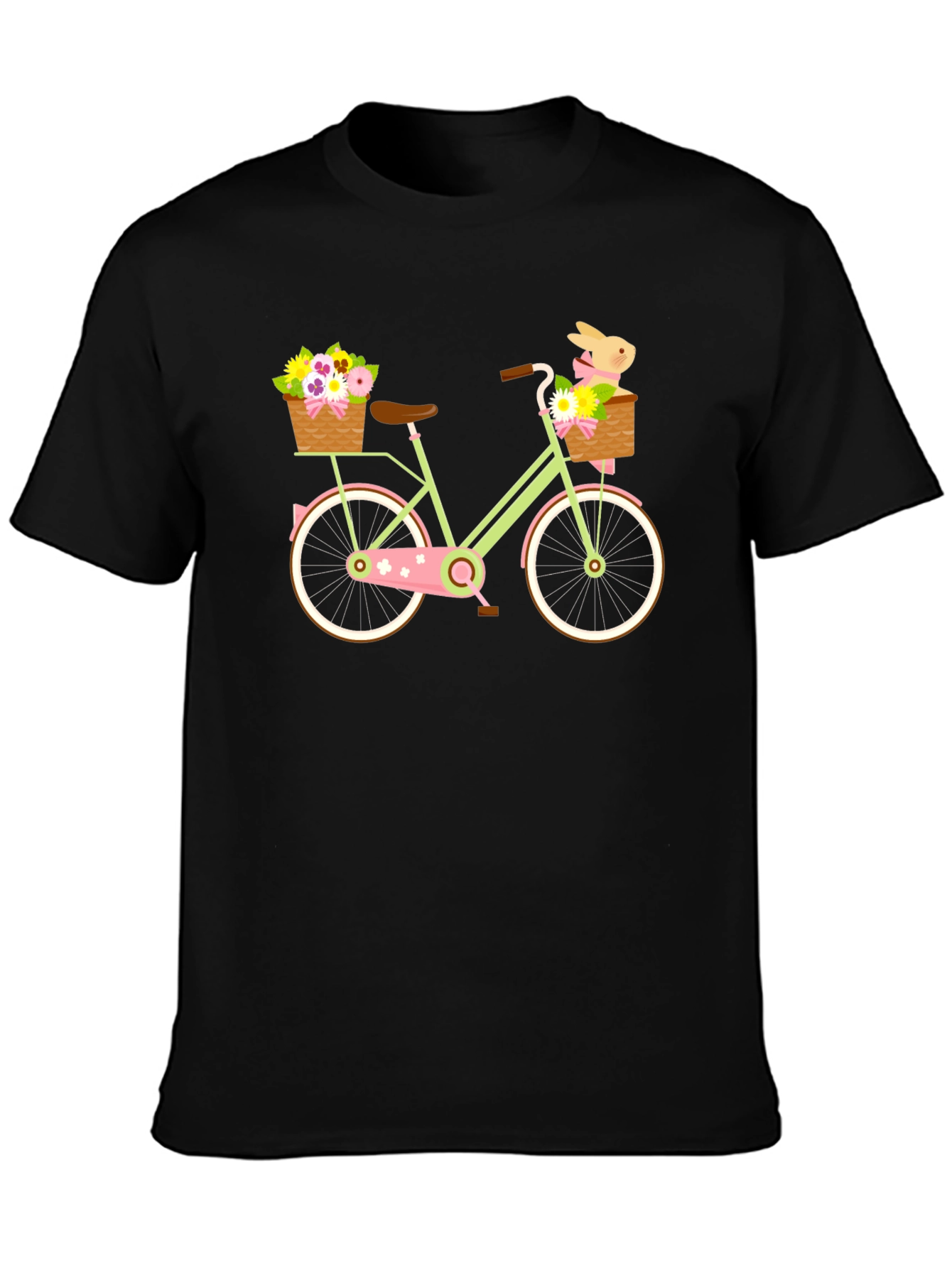 Black Floral Bike T-Shirt - Cute Easter Bunny Design view 3