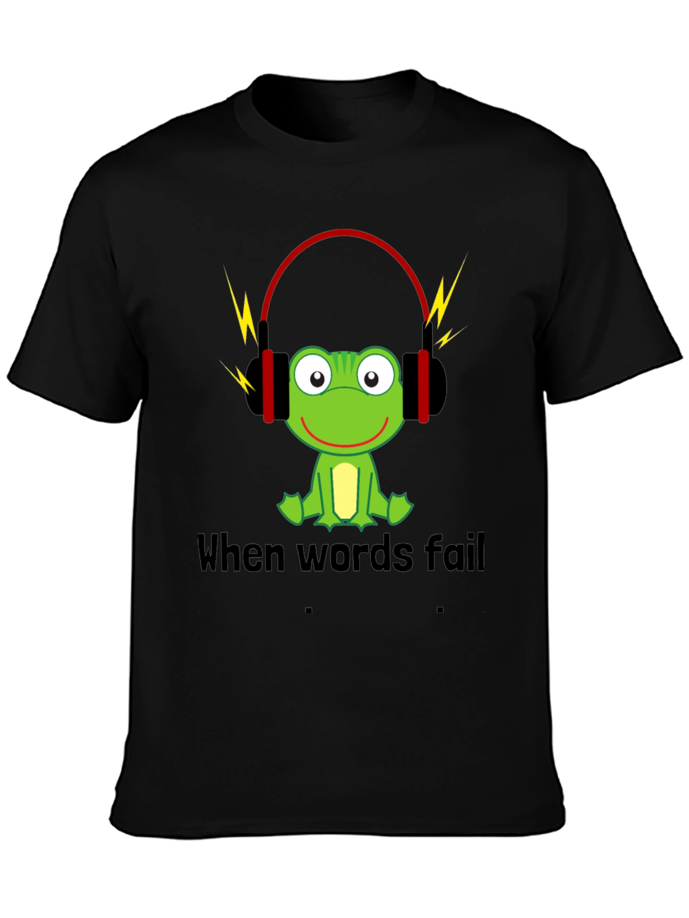 Black Funny Frog Music T-Shirt - When Words Fail, Music Speaks view 3