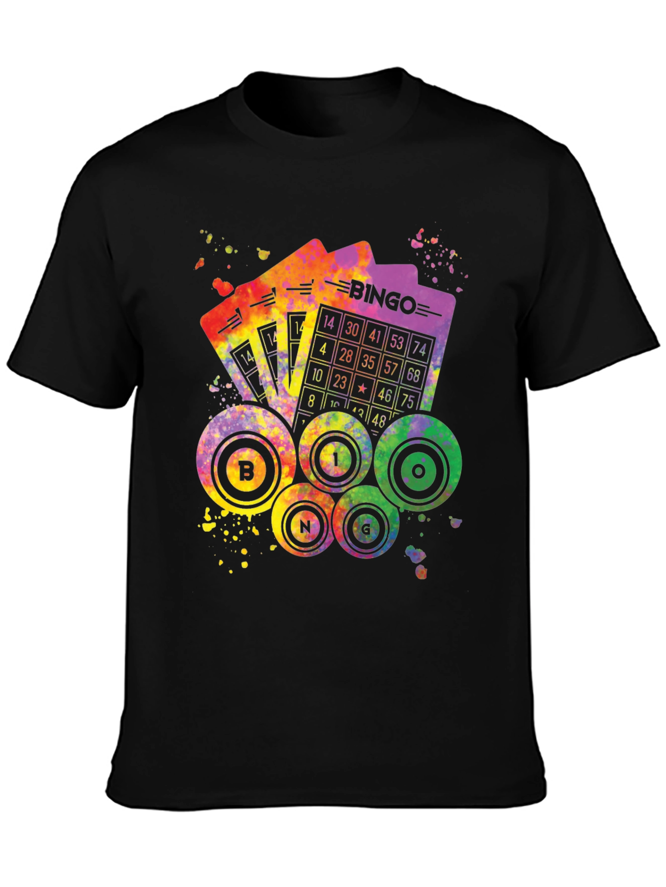 Black Colorful Bingo T-Shirt - Lucky Numbers Tee view 3