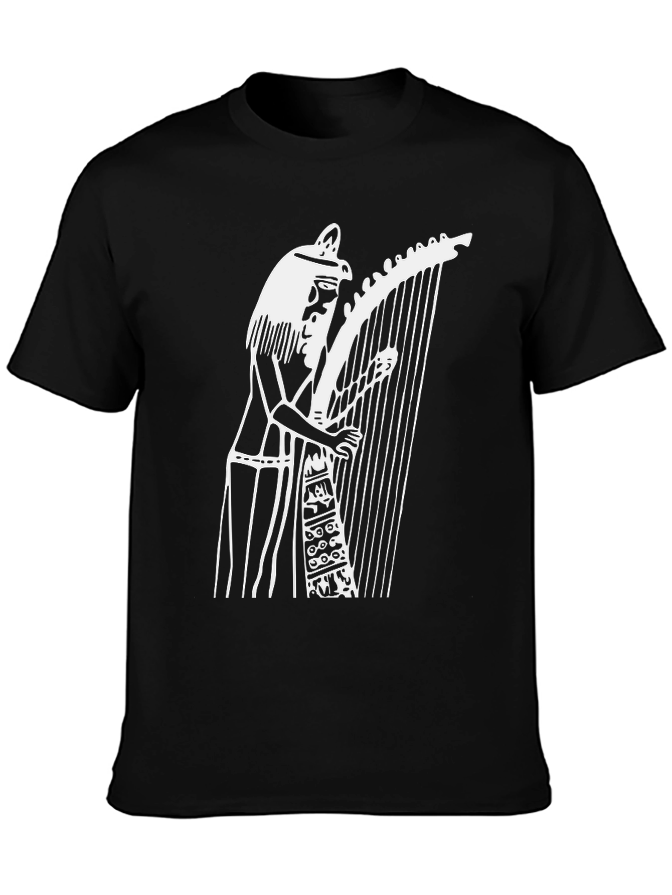 Black Egyptian Harp Player Graphic T-Shirt - Black view 3
