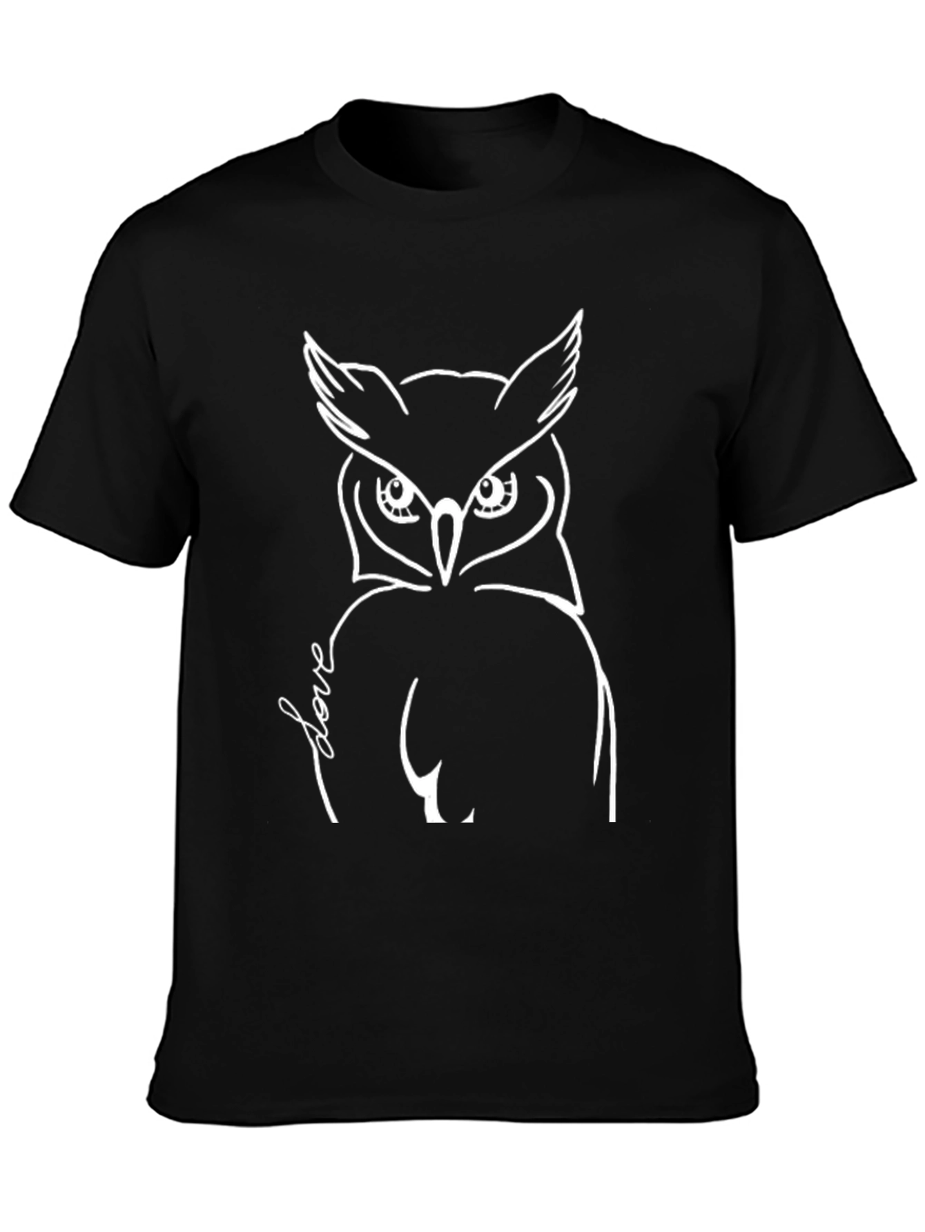 Black Owl Love Graphic T-Shirt - Black Crew Neck Tee view 3