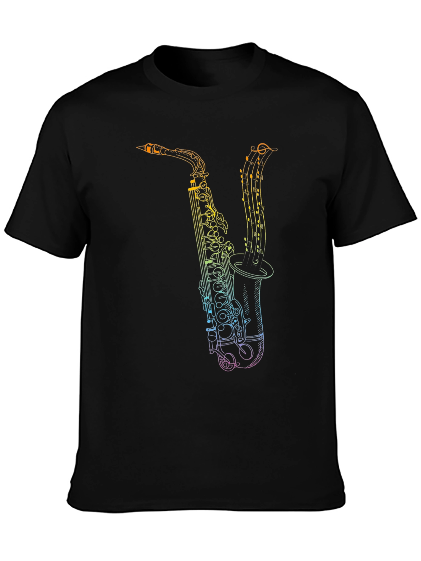 Black Saxophone Music Notes Graphic Tee view 3