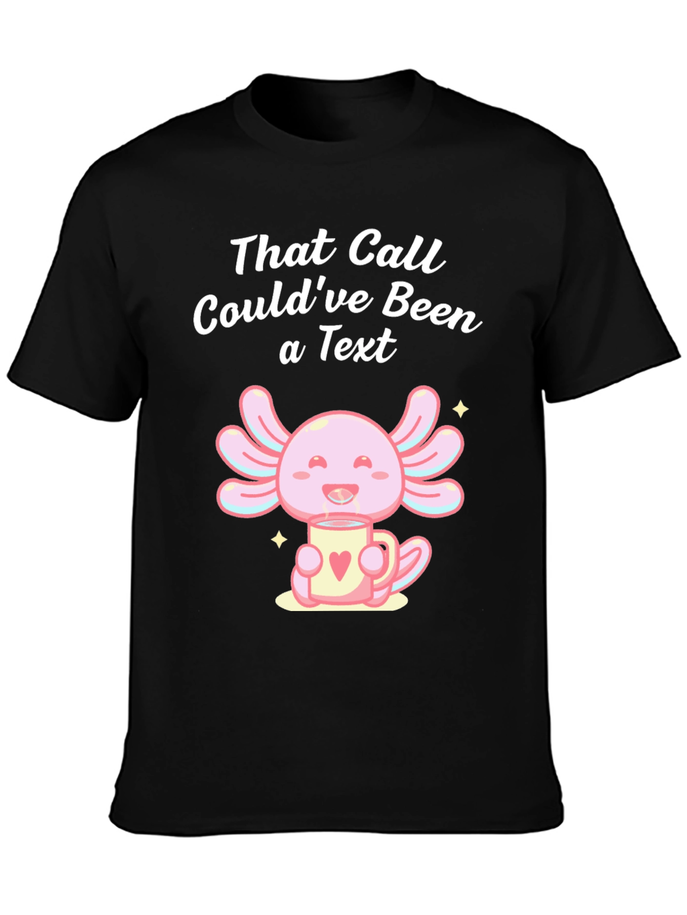 Black Axolotl Texting Humor T-Shirt view 3