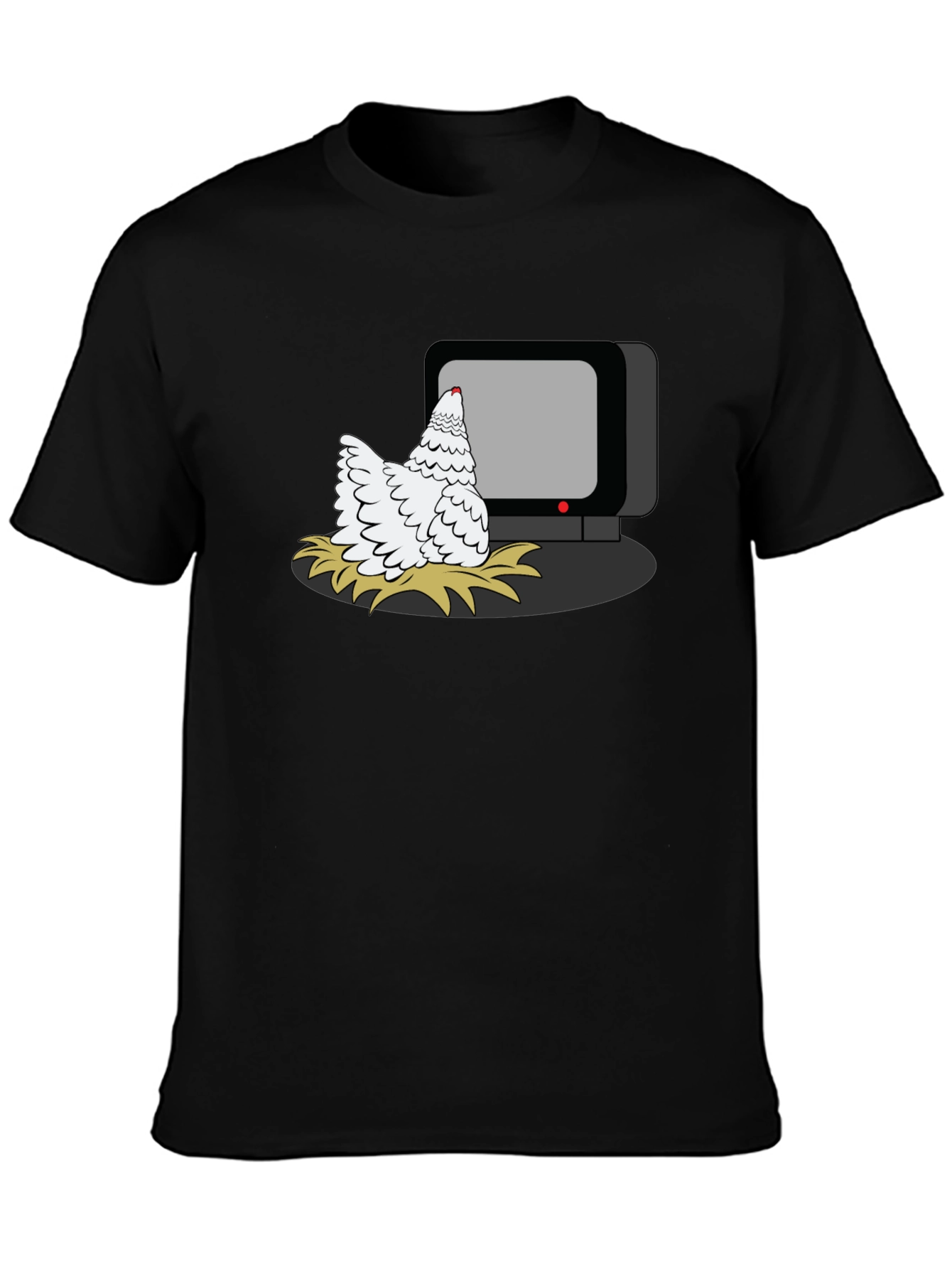 Black Chicken Watching TV Graphic T-Shirt view 3