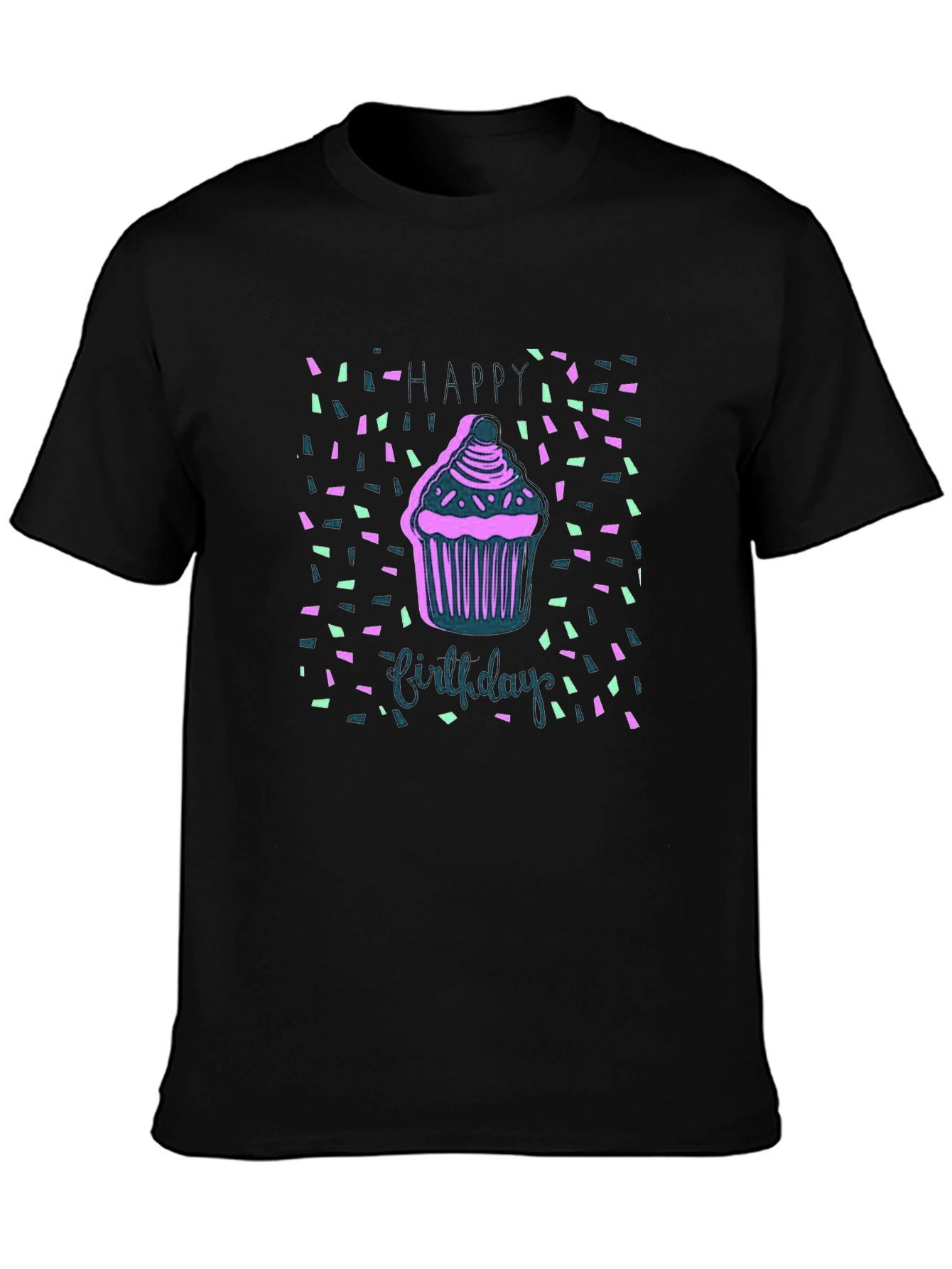 Black Happy Birthday Cupcake T-Shirt view 3