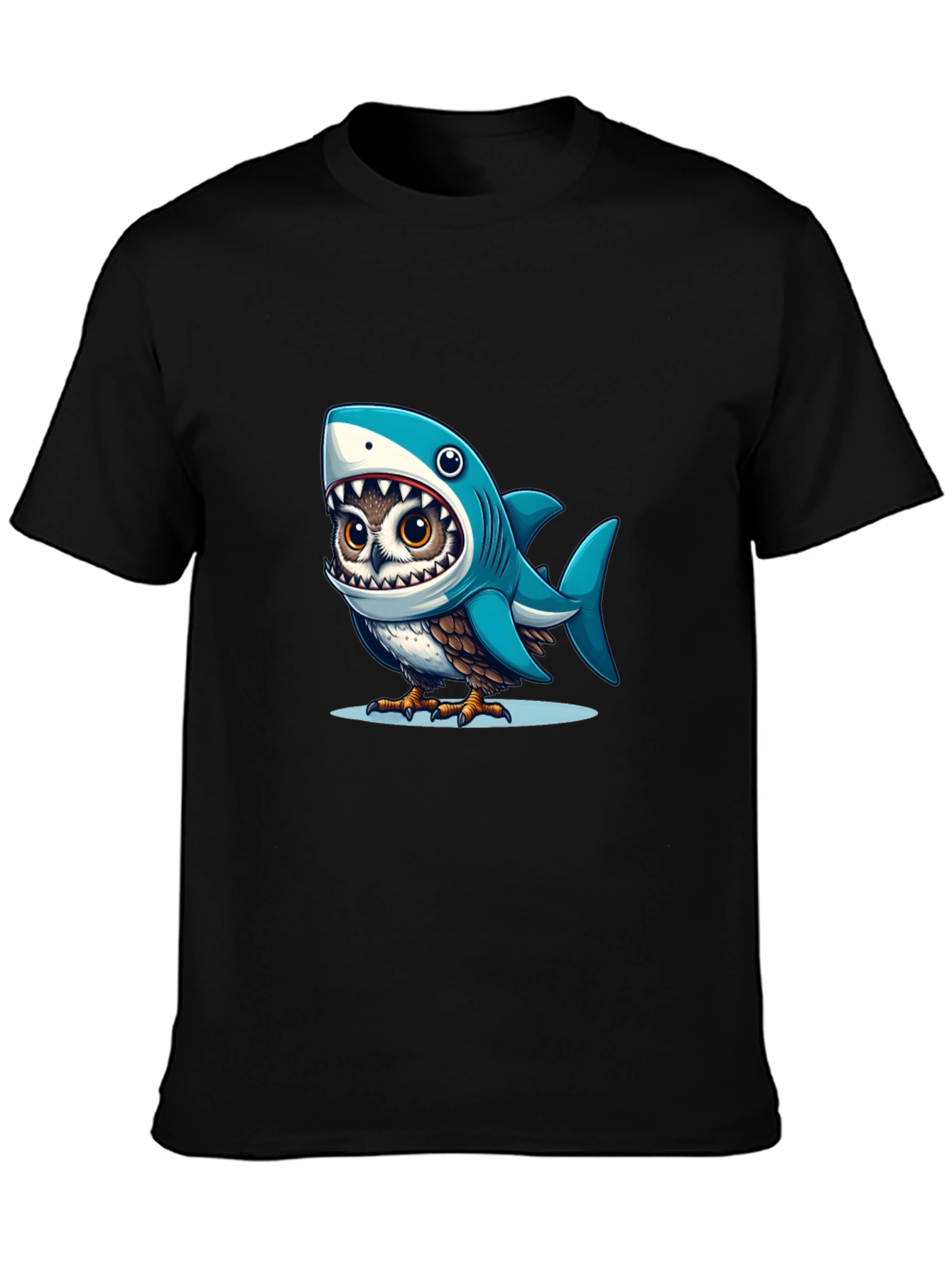 Black Shark Owl Graphic Tee - Unique Cartoon Design view 3