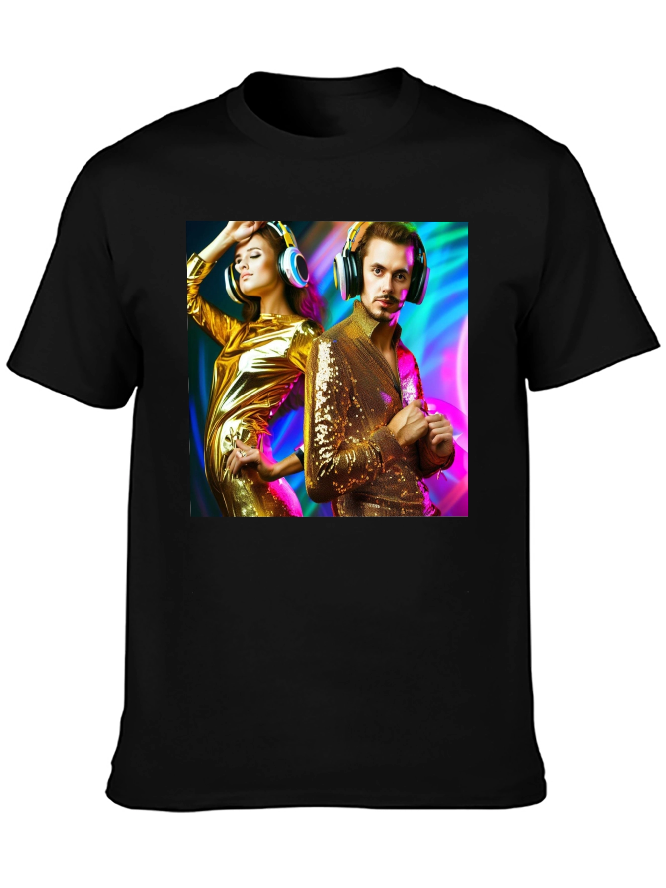 Black Retro Disco Couple Graphic T-Shirt view 3