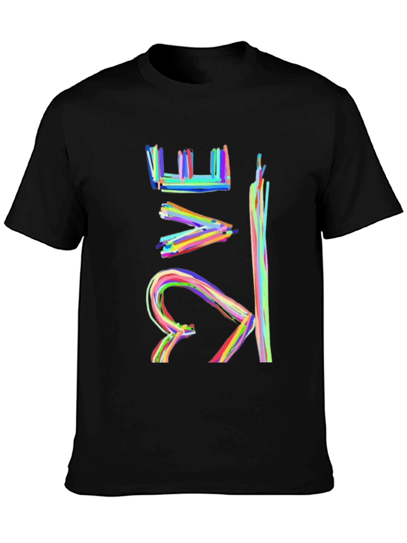 Black Colorful Abstract Design Black T-Shirt view 3
