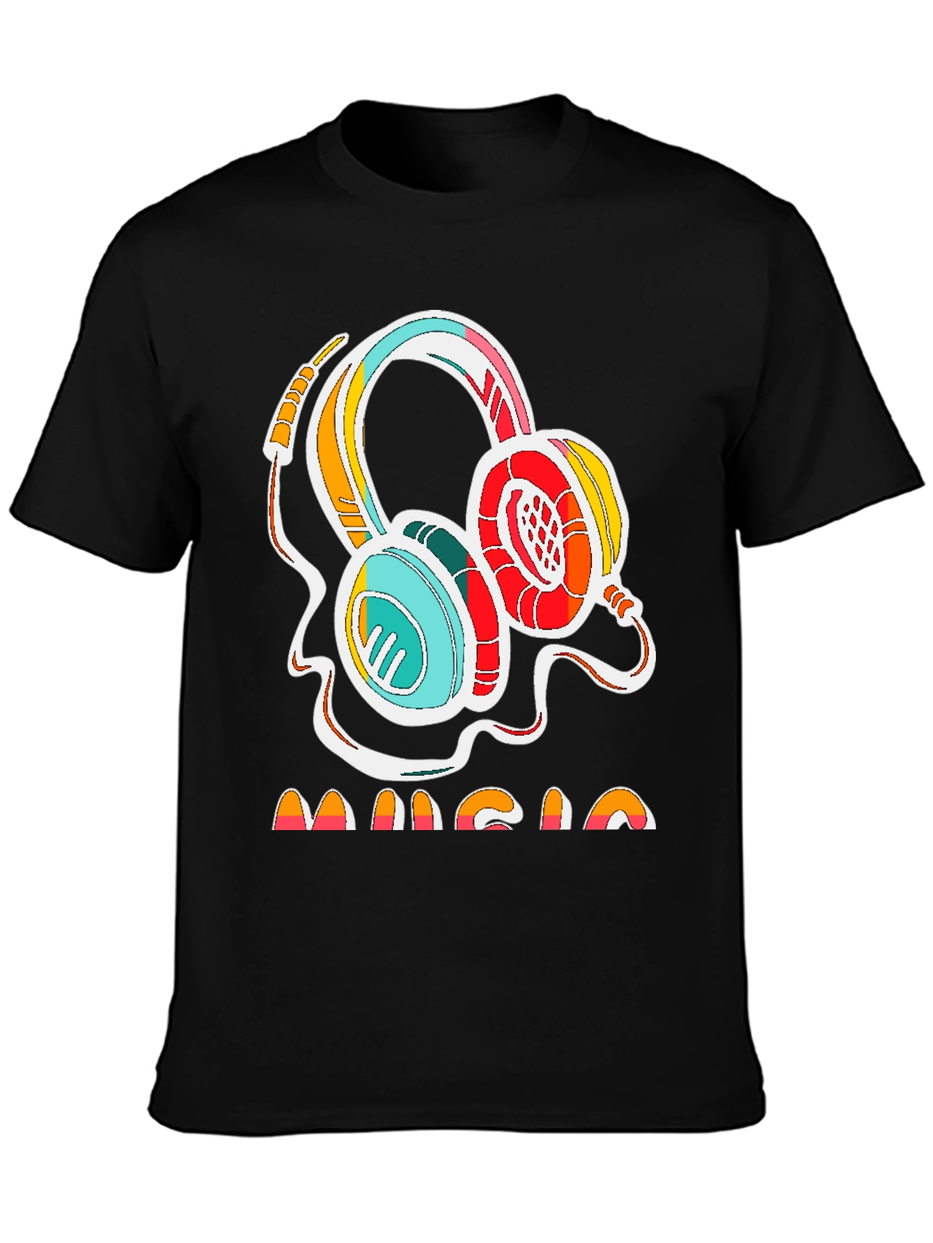 Black Retro Music Headphones Graphic Tee - Stylish Cotton Shirt view 3