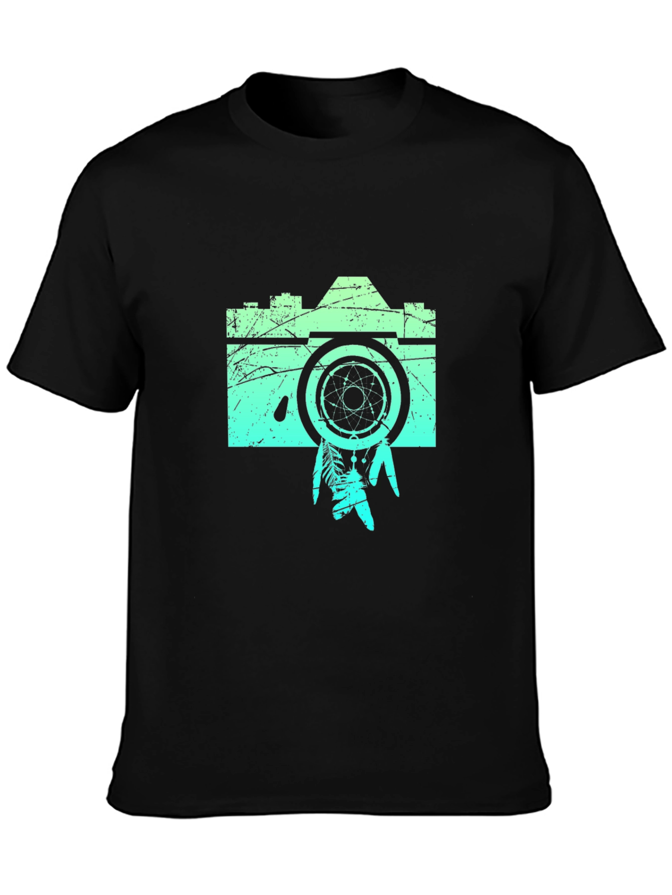 Black Retro Camera Graphic Tee -  Black Cotton Blend Shirt view 3