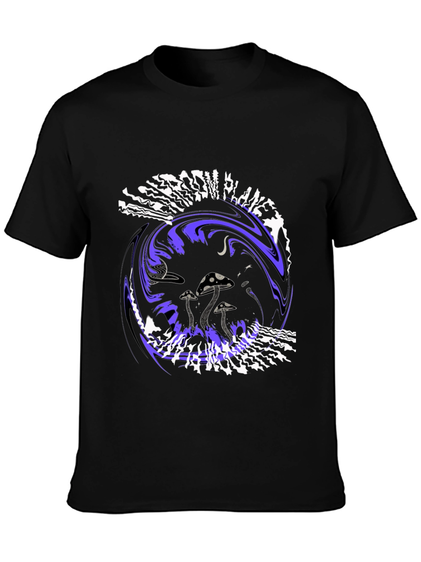 Black Mushroom Planet Graphic Tee - Black Crew Neck T-Shirt view 3