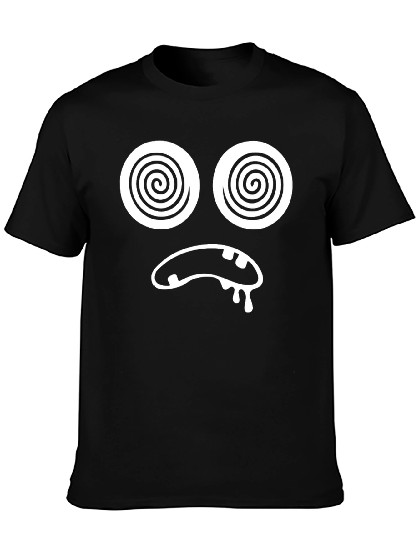Black Funny Dizzy Face Graphic T-Shirt - Unisex Black Tee view 3