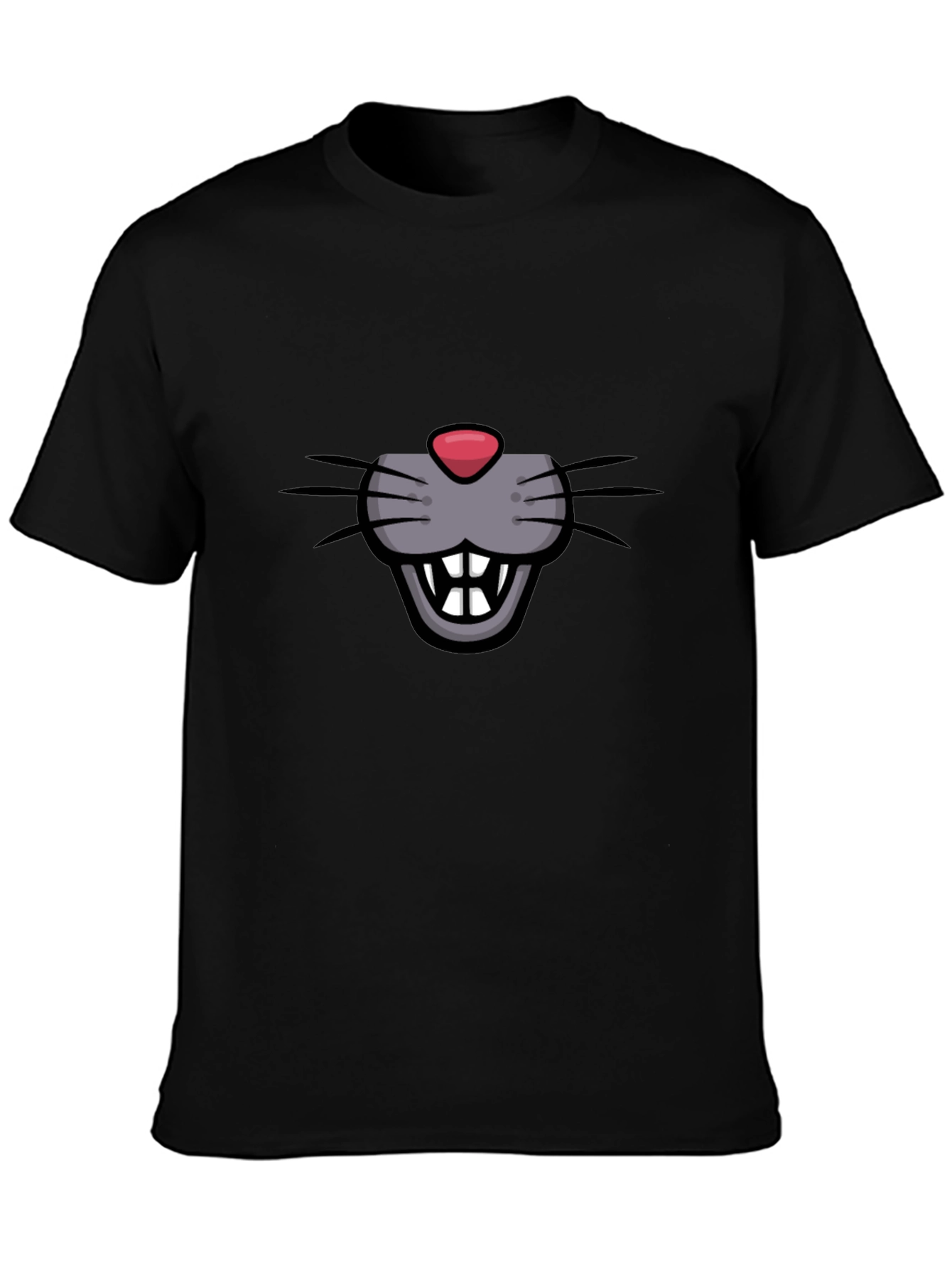 Black Funny Cartoon Mouse Face Graphic Black T-Shirt view 3